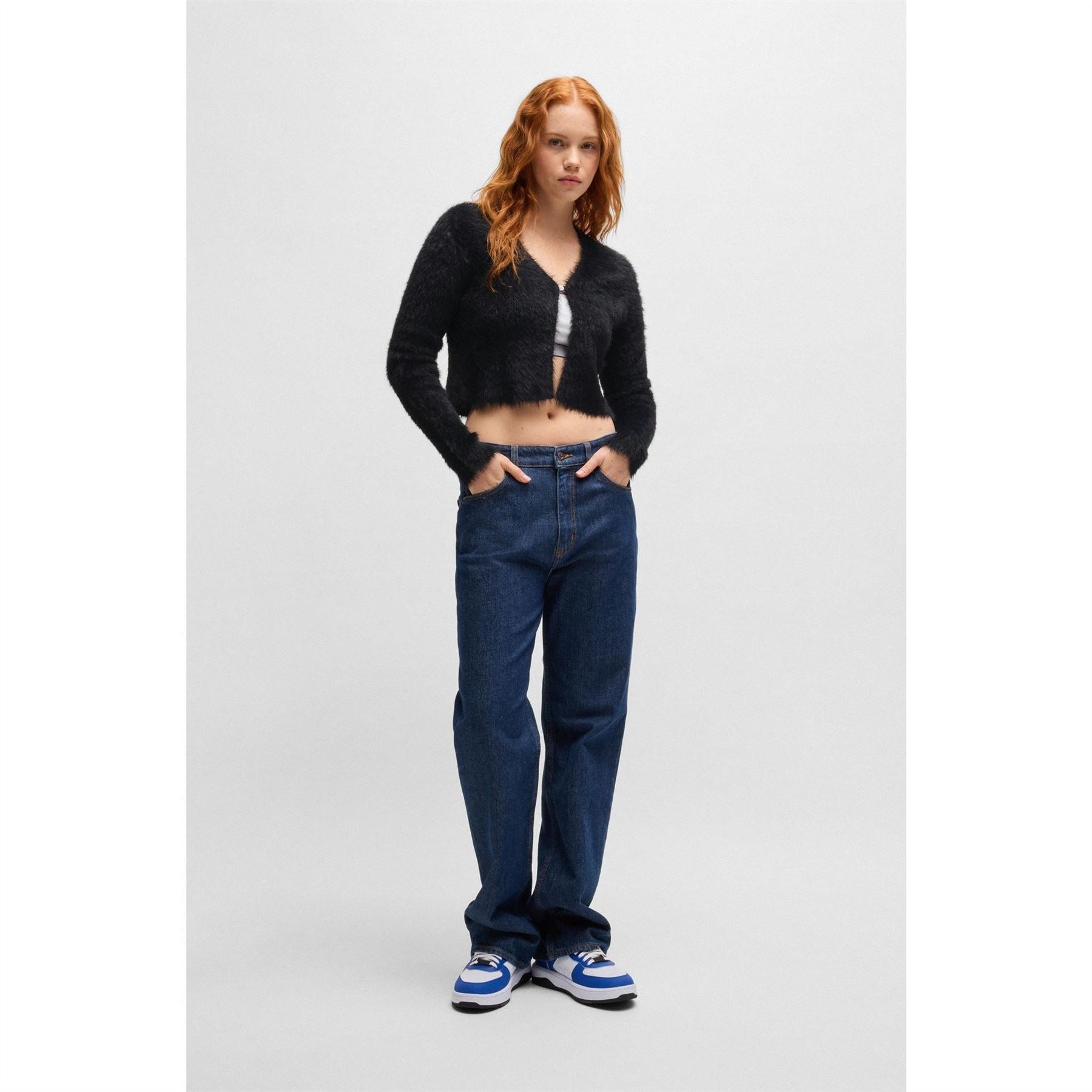 Hugo Cropped V-Neck Relaxed Fit Sweater