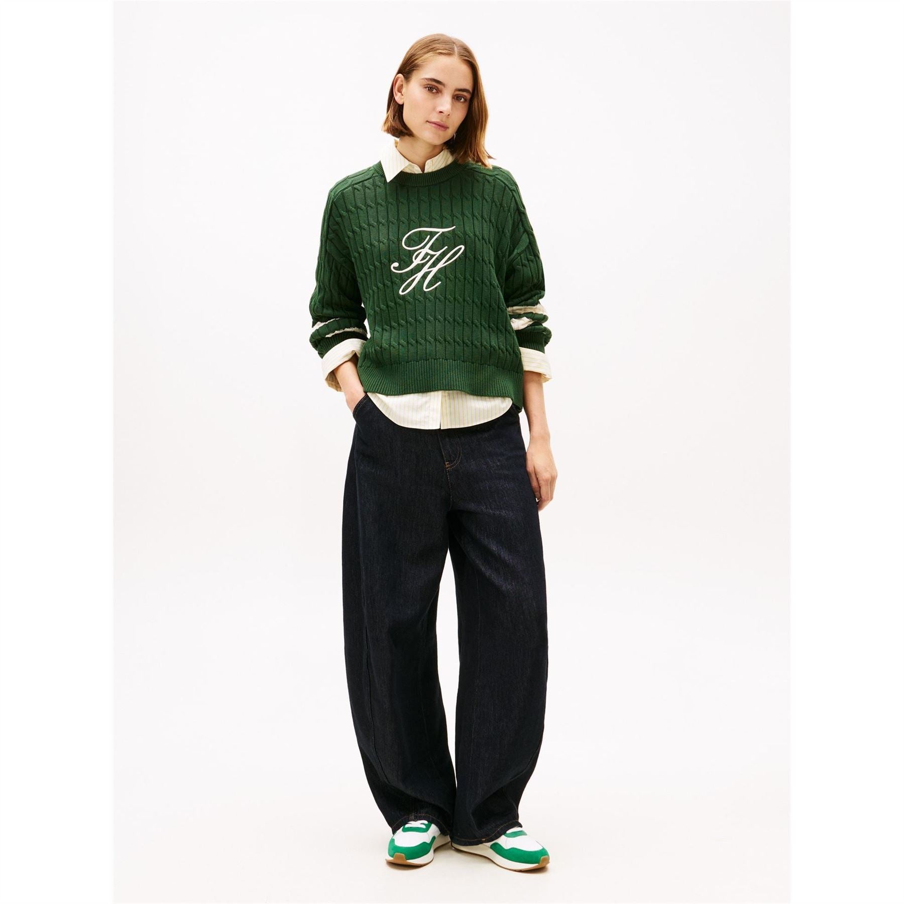 Tommy Hilfiger Embroidered Signature Print Crew Neck Long Sleeve Sweater