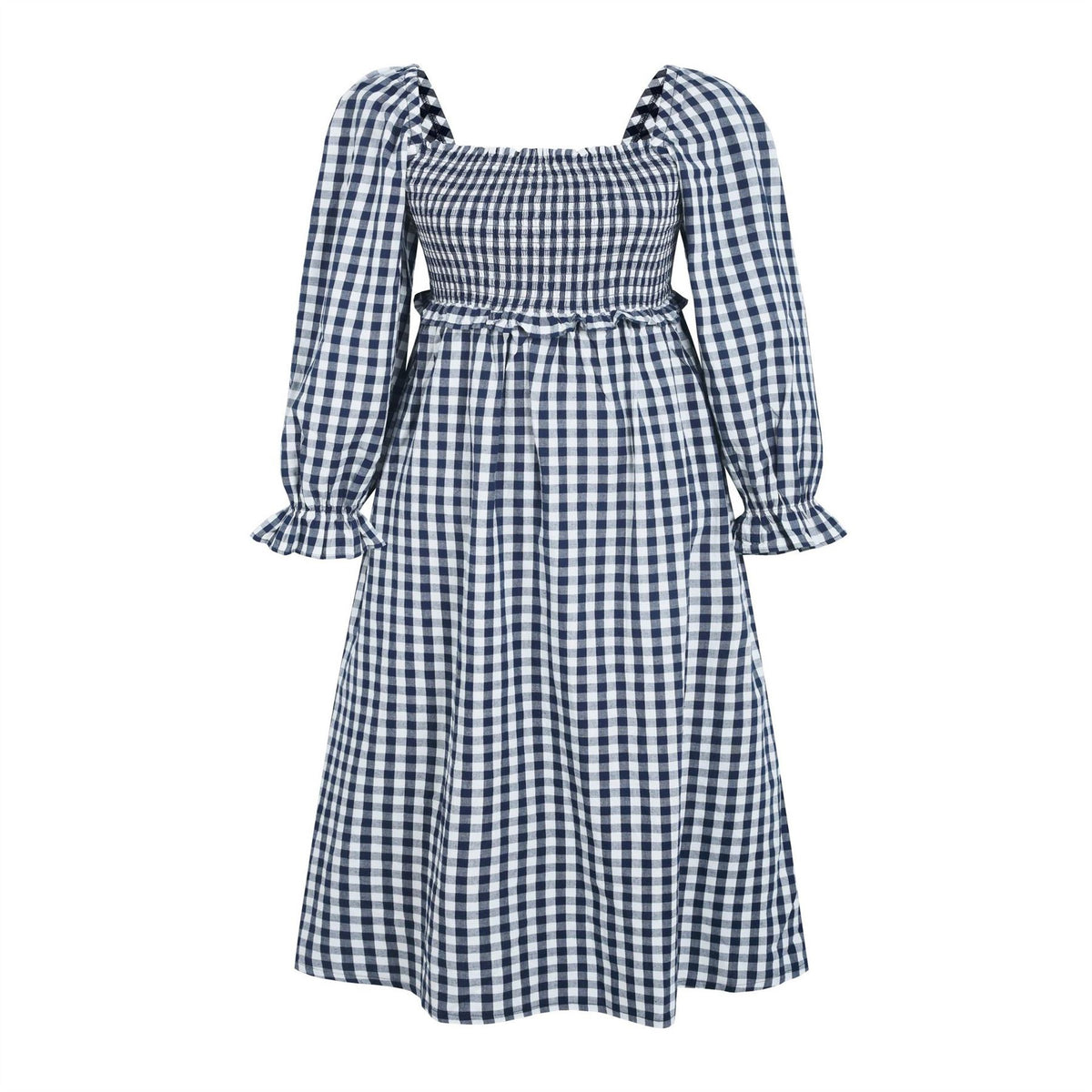 Miso Long Sleeve Square Neck Midi Check Dress