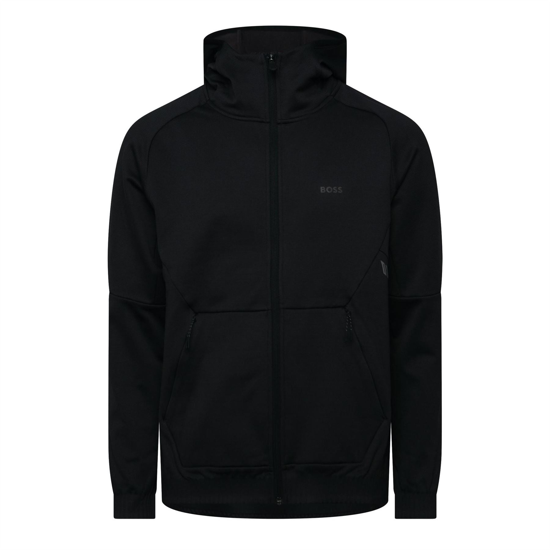 Hugo Civic Solid Patterned Hooded Full Zipper Ribbed Cuff Jacket