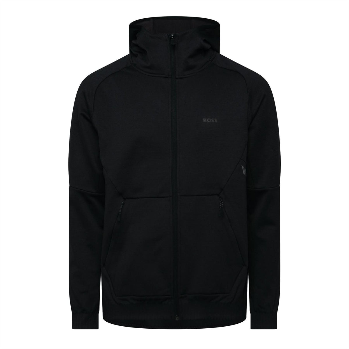 Hugo Civic Solid Patterned Hooded Full Zipper Ribbed Cuff Jacket