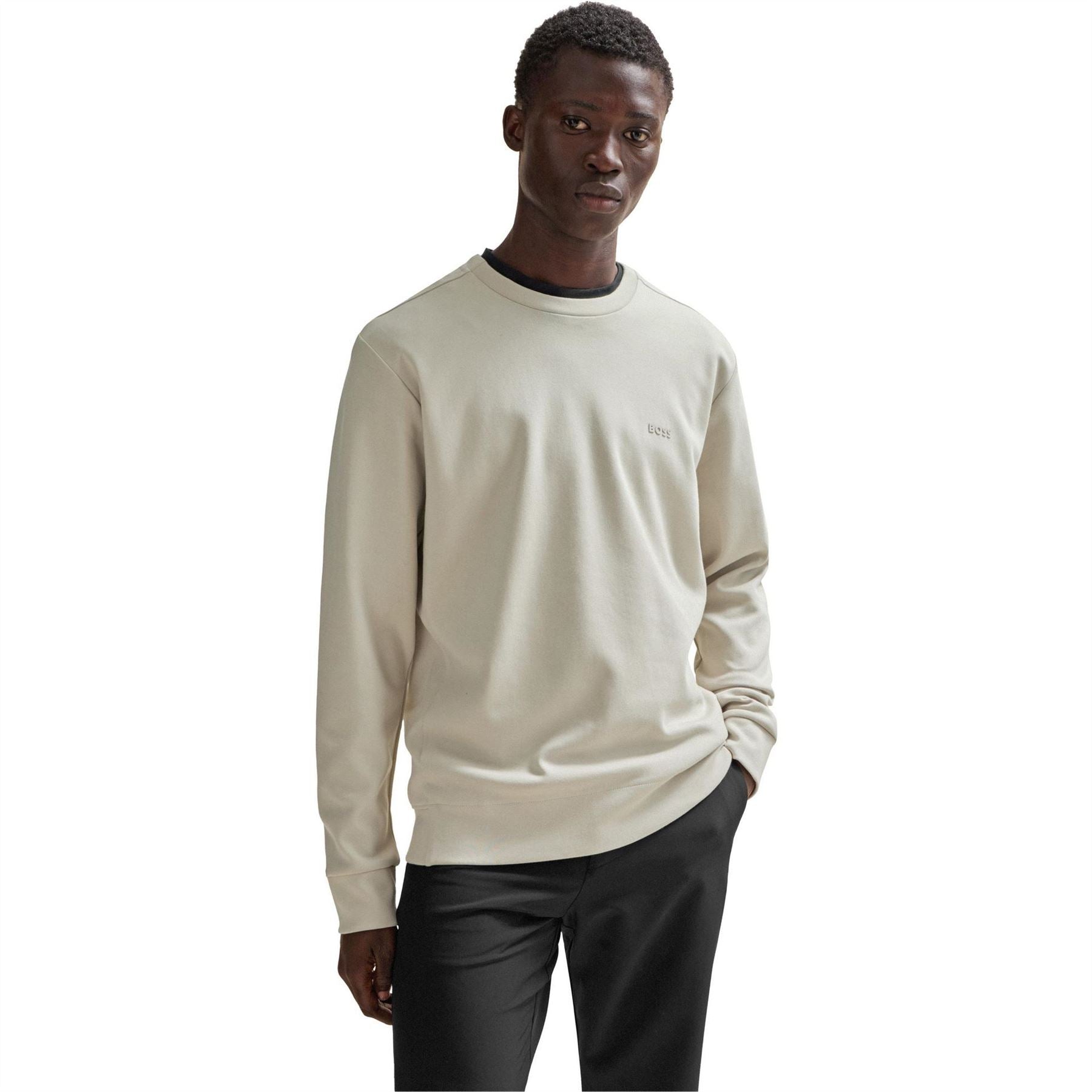 Boss Crew Neck Ribbed Collar Raglan Sleeve Sweatshirt