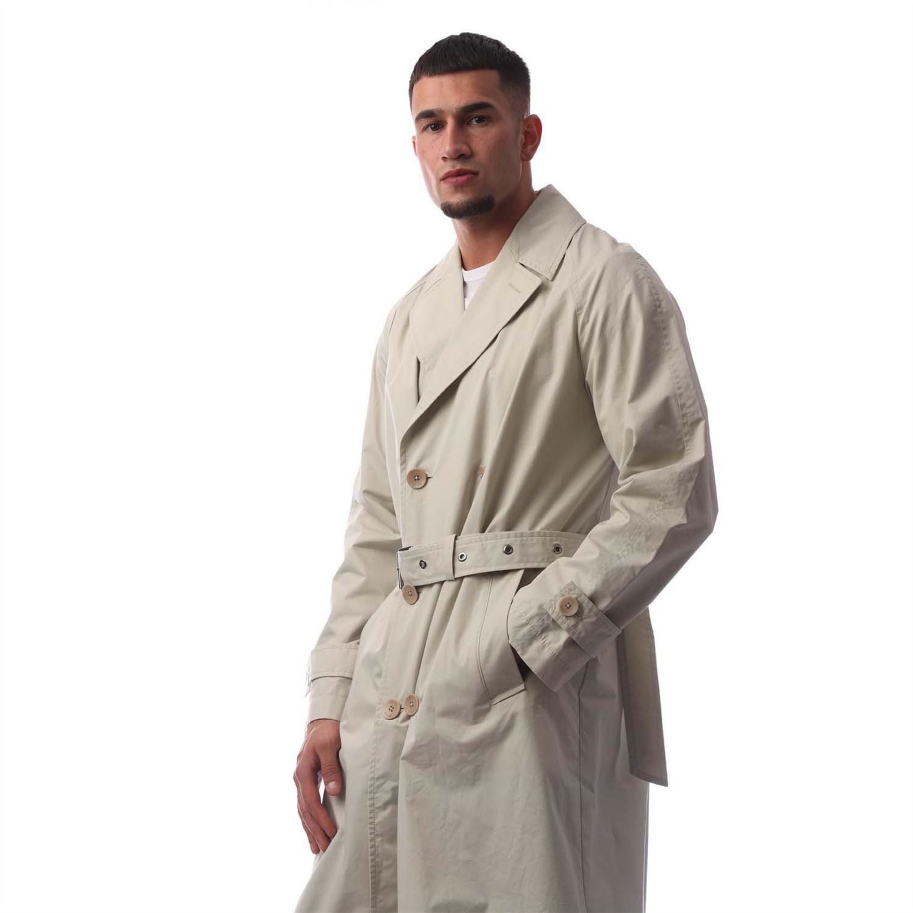 Boss Solid Patterned Lapel Collared Trench Coat