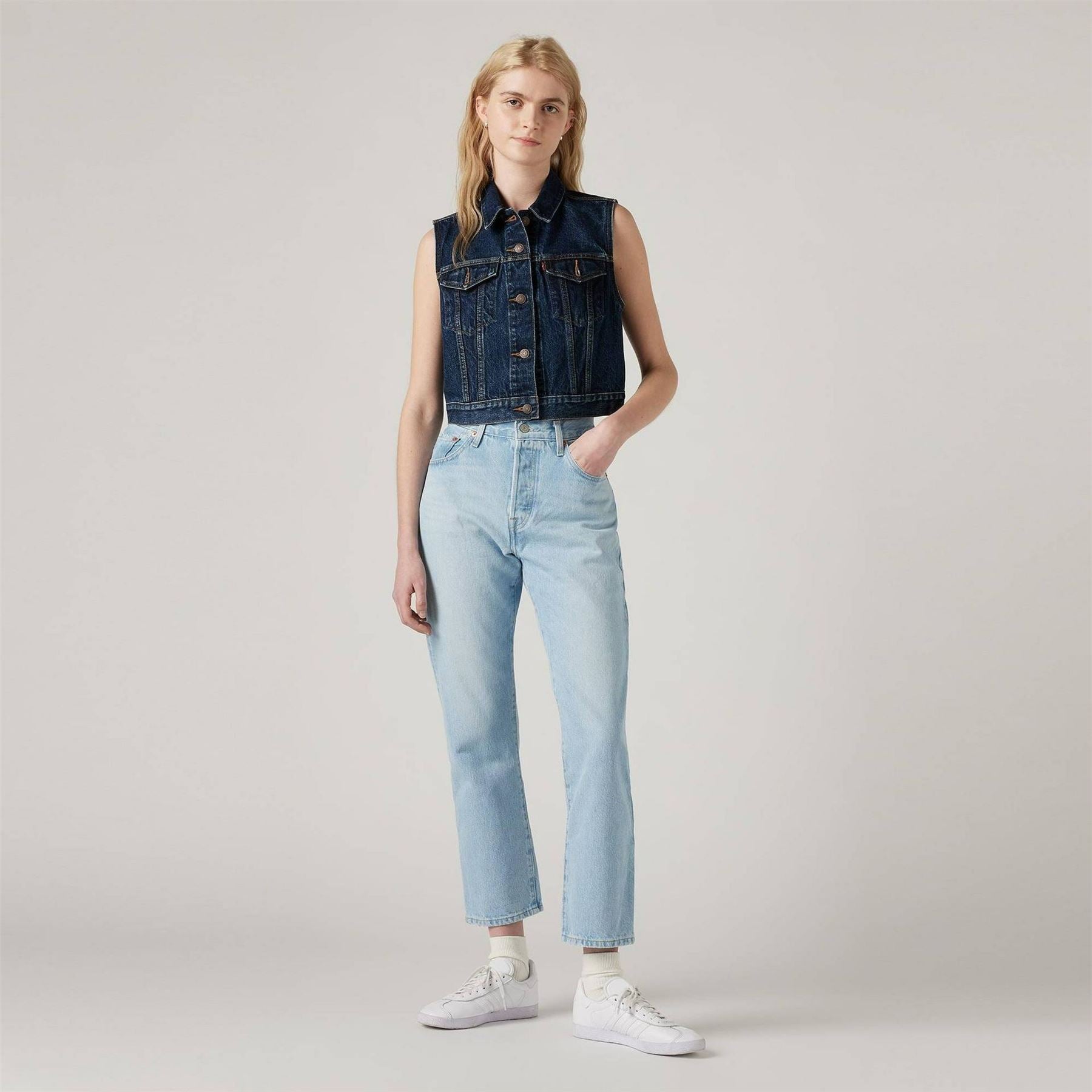 Levis 501 Cropped Mid Rise Cotton Straight Leg Jeans