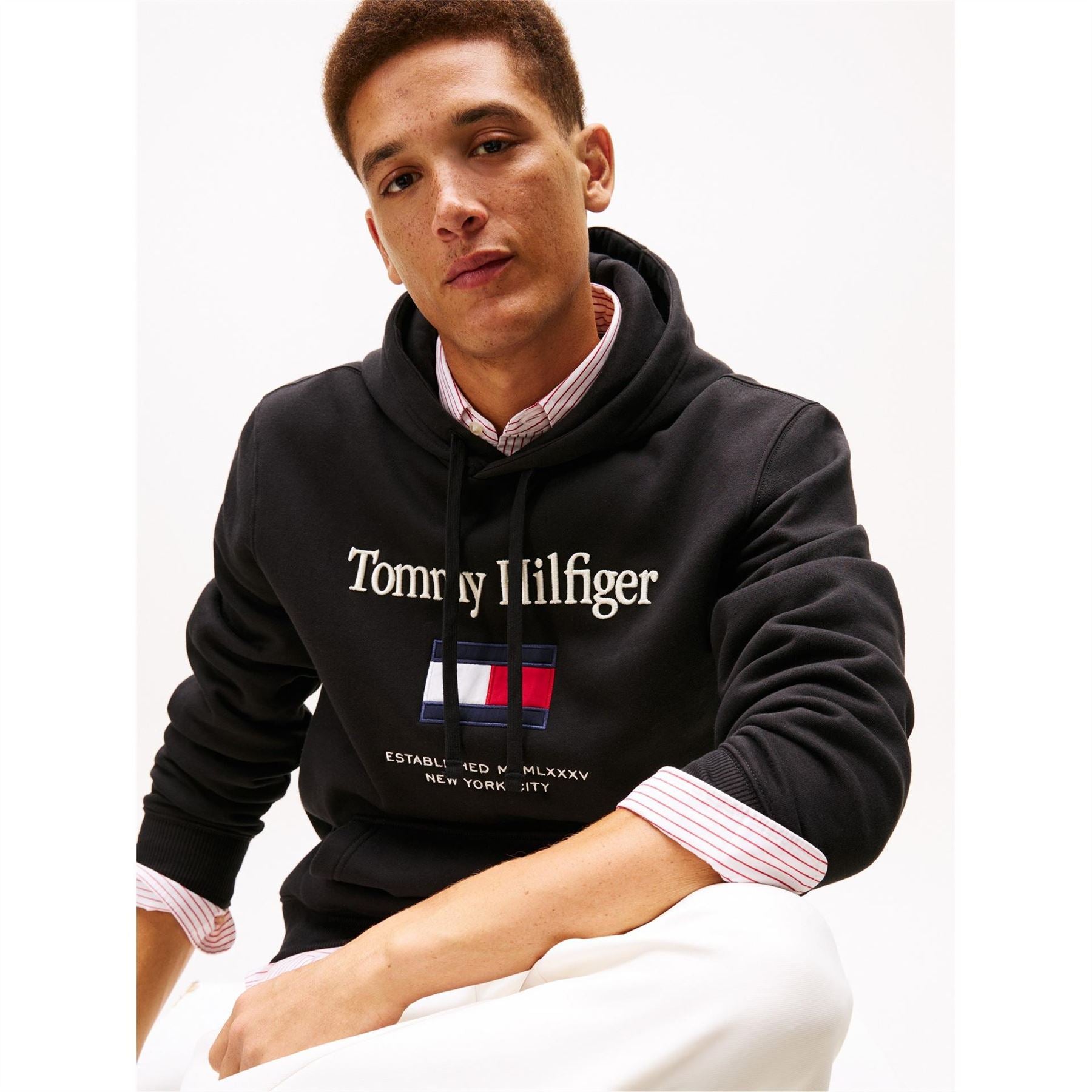 Tommy Hilfiger Embroidered Flag Hooded Long Sleeve Sweatshirt