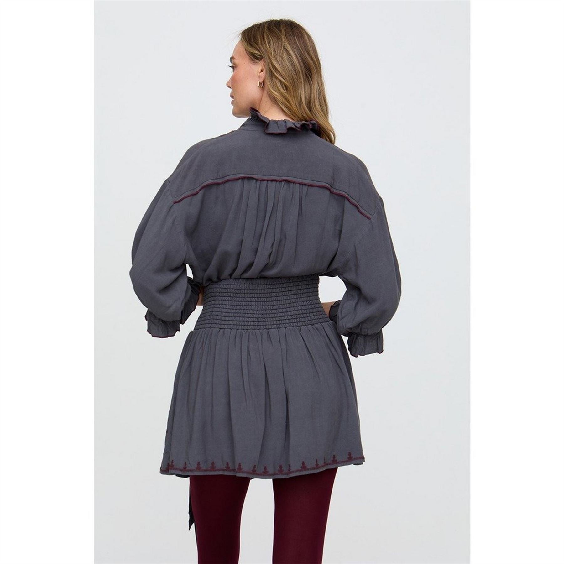 Raffya Julie Embroidered Skater Mini Skirt In Dark Grey