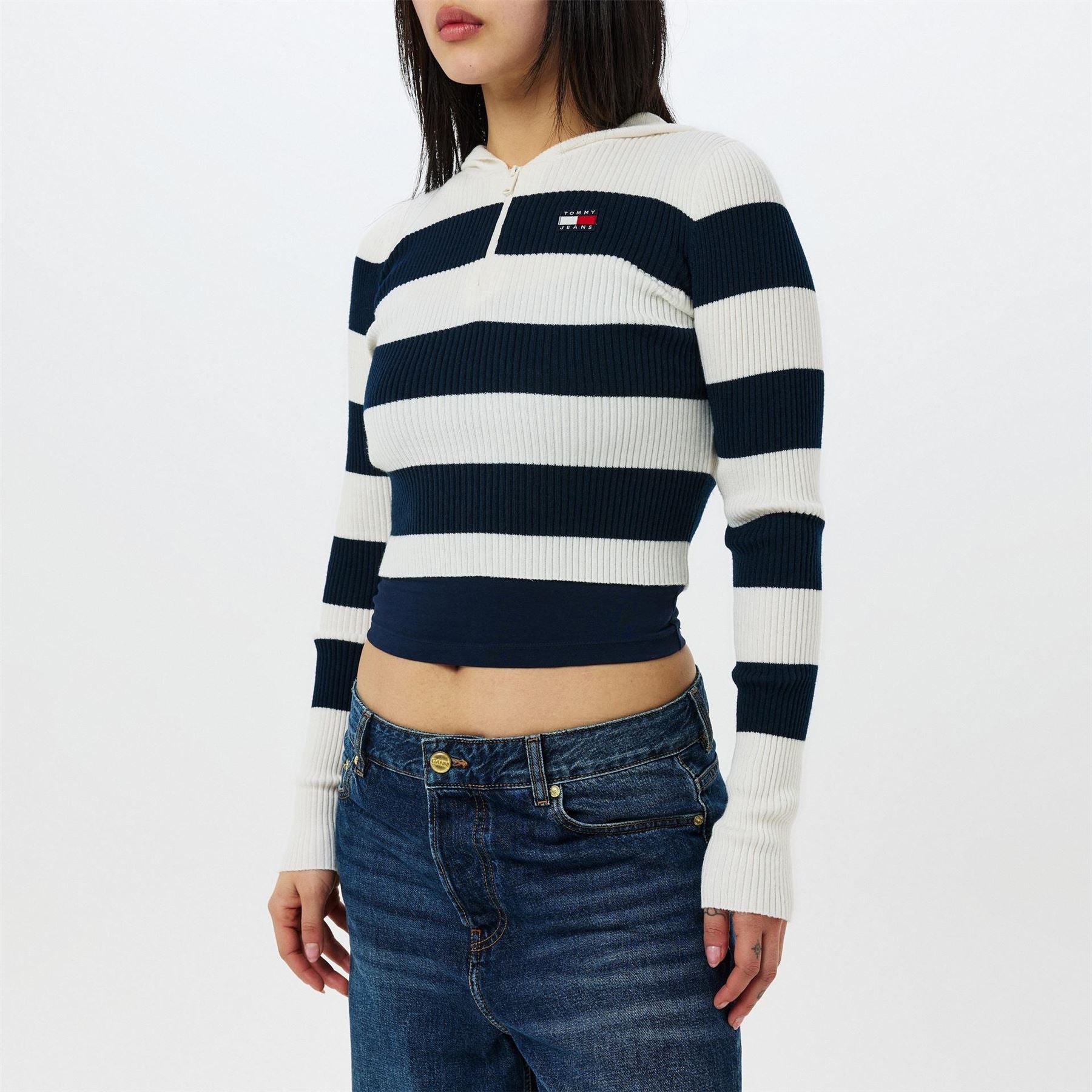Tommy Jeans Stripe Quarter Zip Hood Sweater