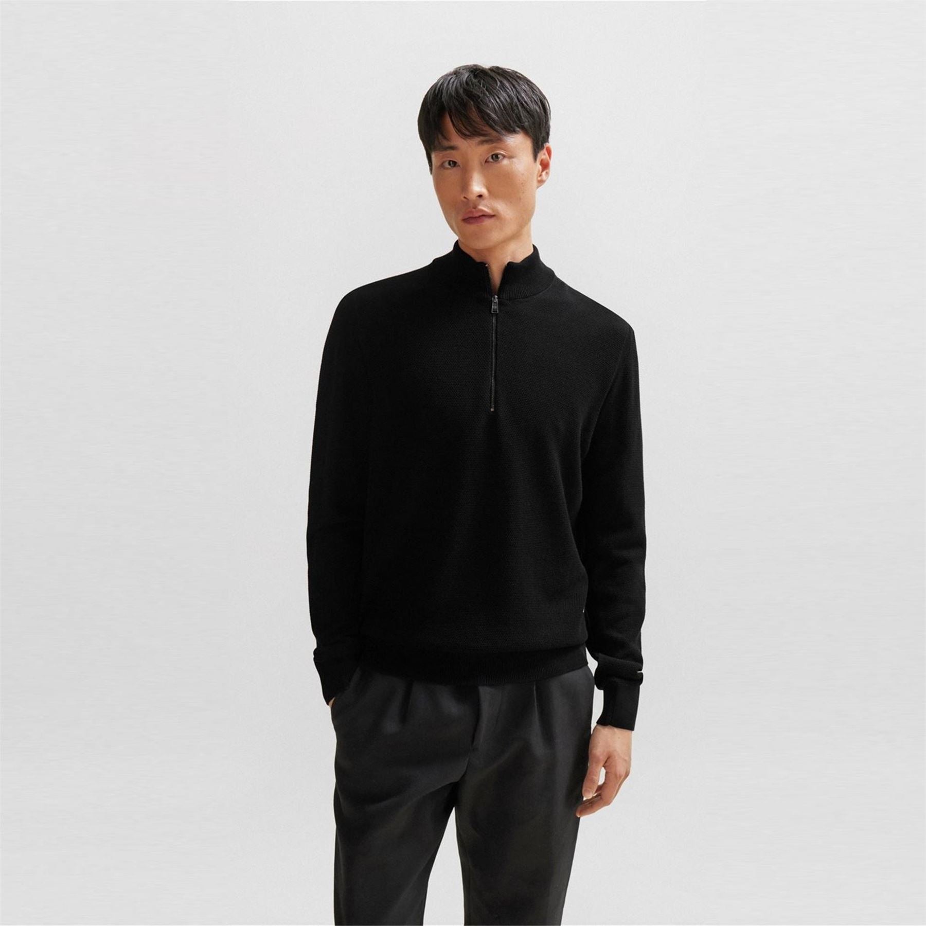 Boss Hbb Ebrando Black Zipped Crew Neck Jumper