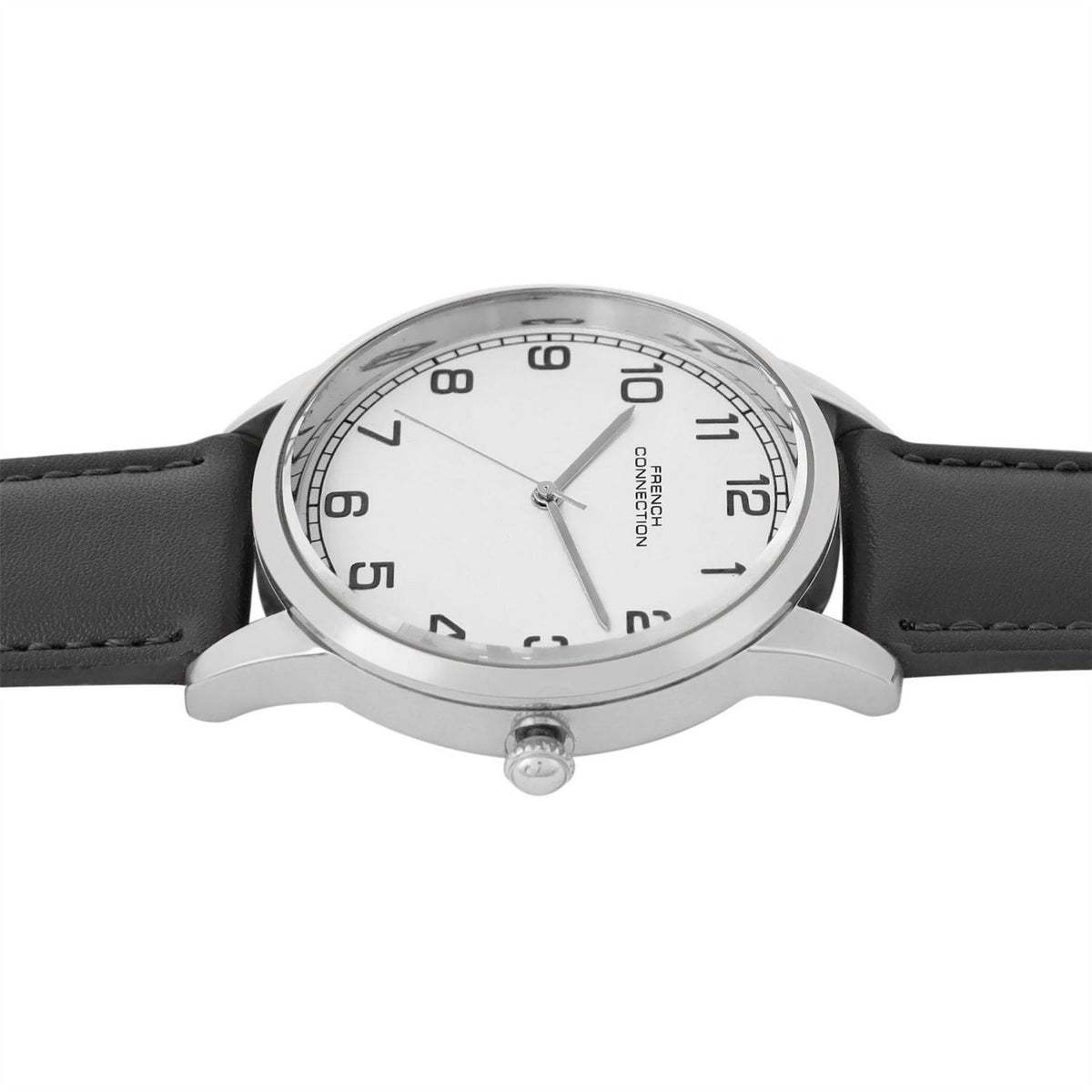 French Connection Connection Rose Case Round Shape Black Strap Quartz Watch