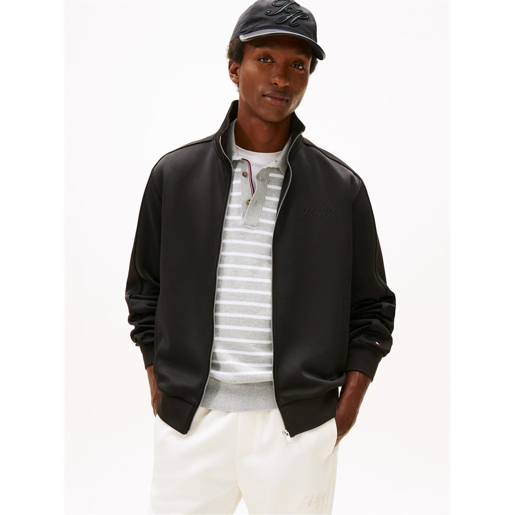 Tommy Hilfiger Modern Solid Patterned Full Zipper Ribbed Cuff Track Jacket