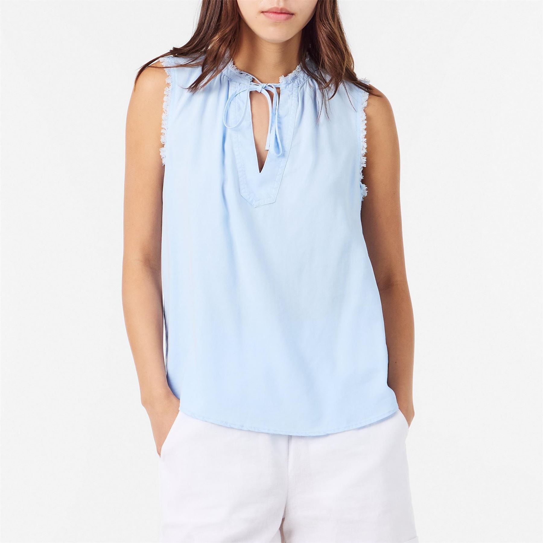 Bella Dahl Frayed Relaxed Fit Tie Neck Sweatshirt