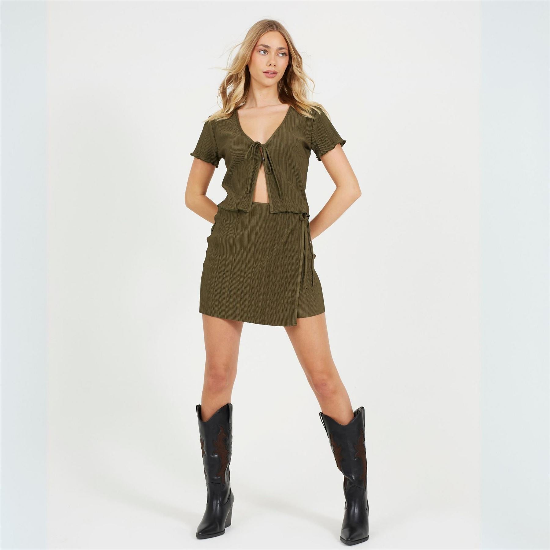 Brave Soul Womens Side Tie Plisse Mini Skirt