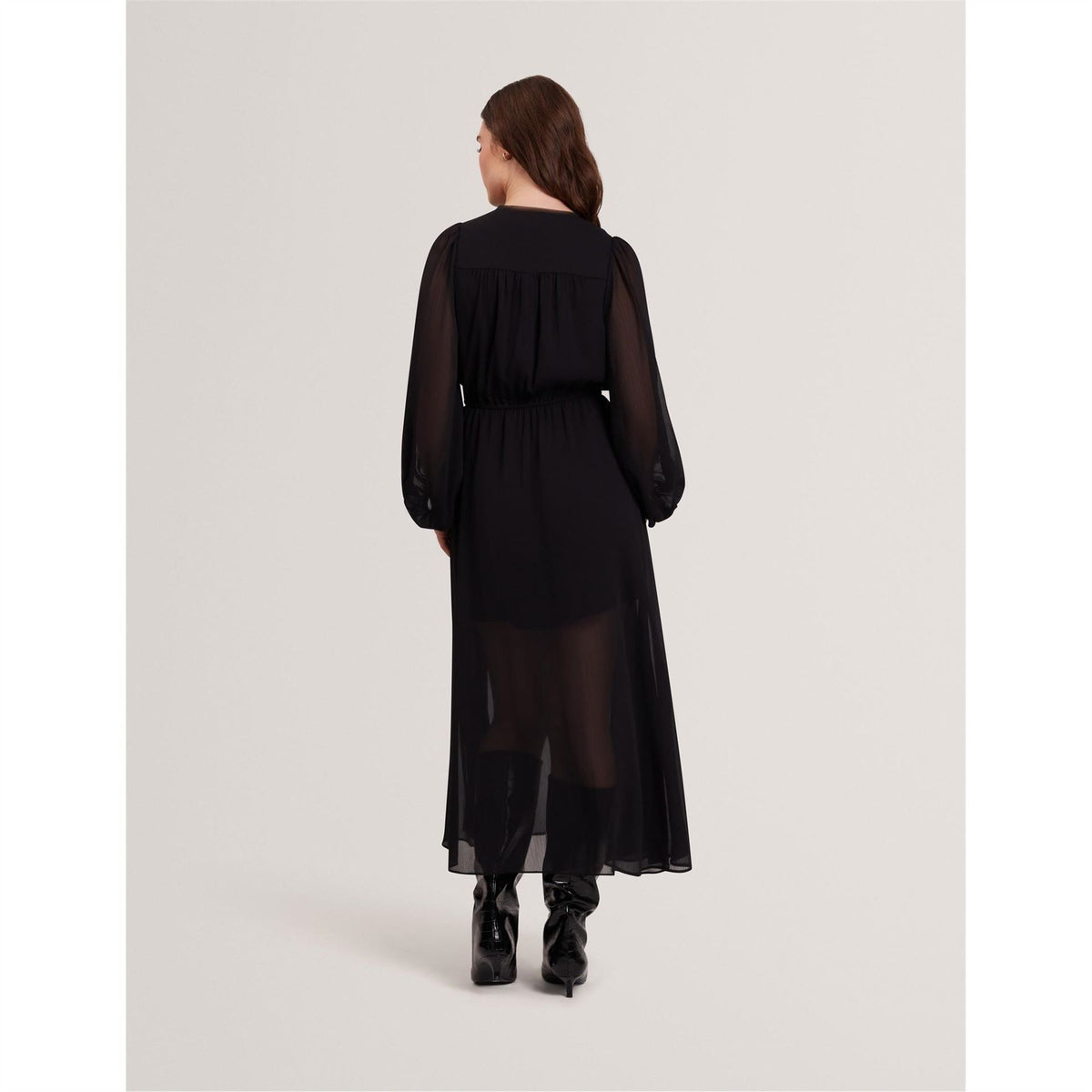 Ted Baker Print V-Neck Long Sleeve Midi Dress