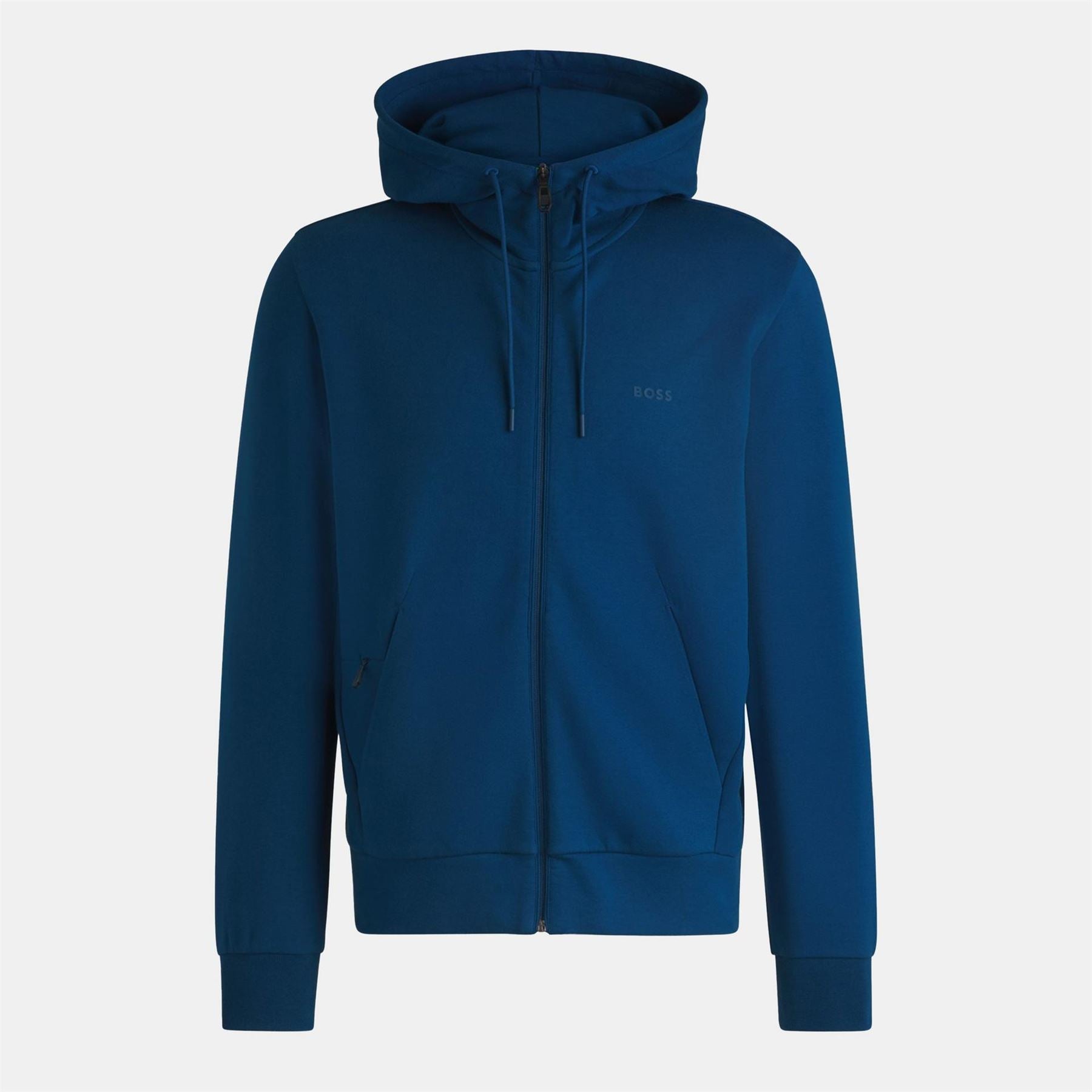 Boss Green Full Zip Hoodie With Adjustable Drawstring Hood   Streamlined Design
