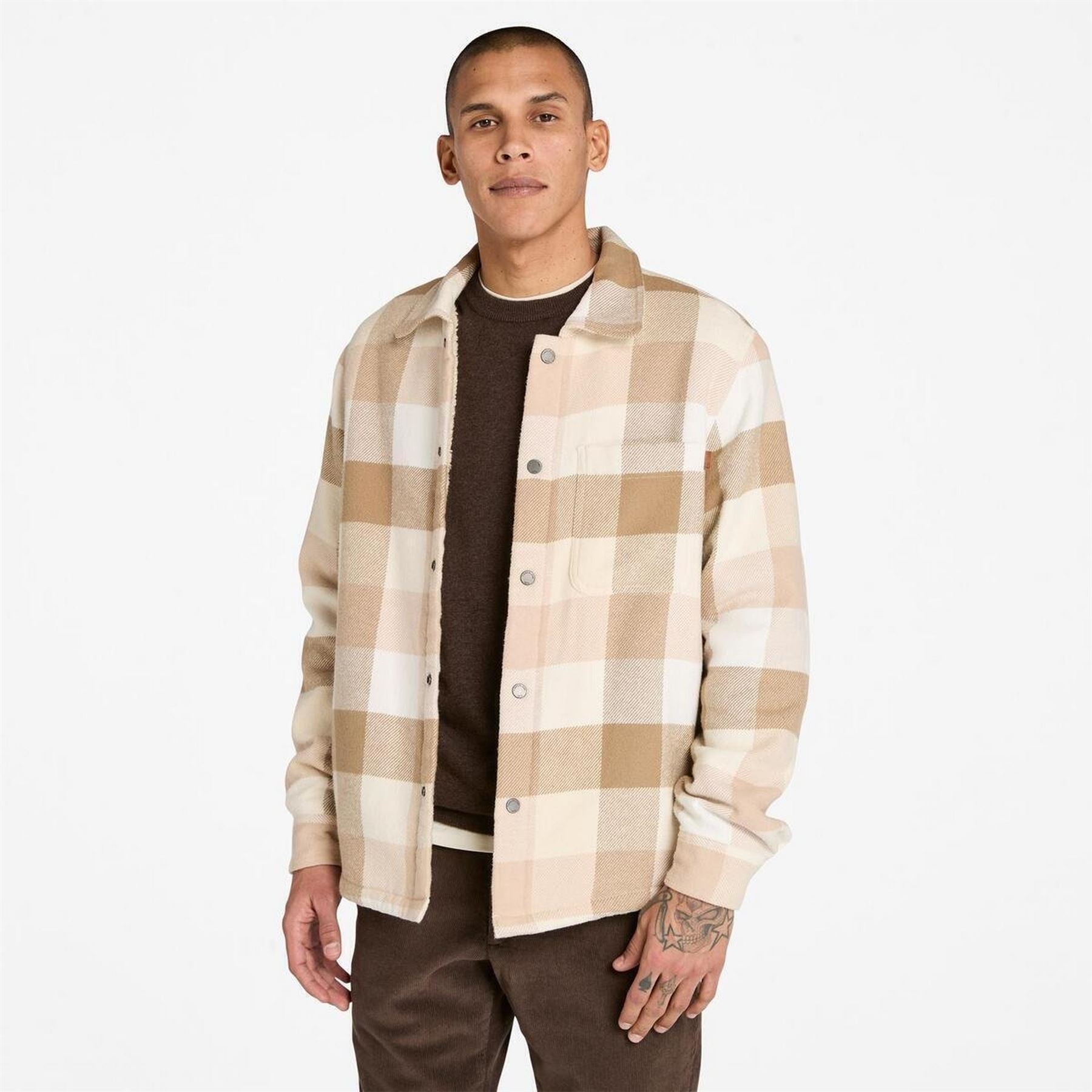Timberland Sherpa Plaid Snap Button Chest Pocket Shirt Jacket