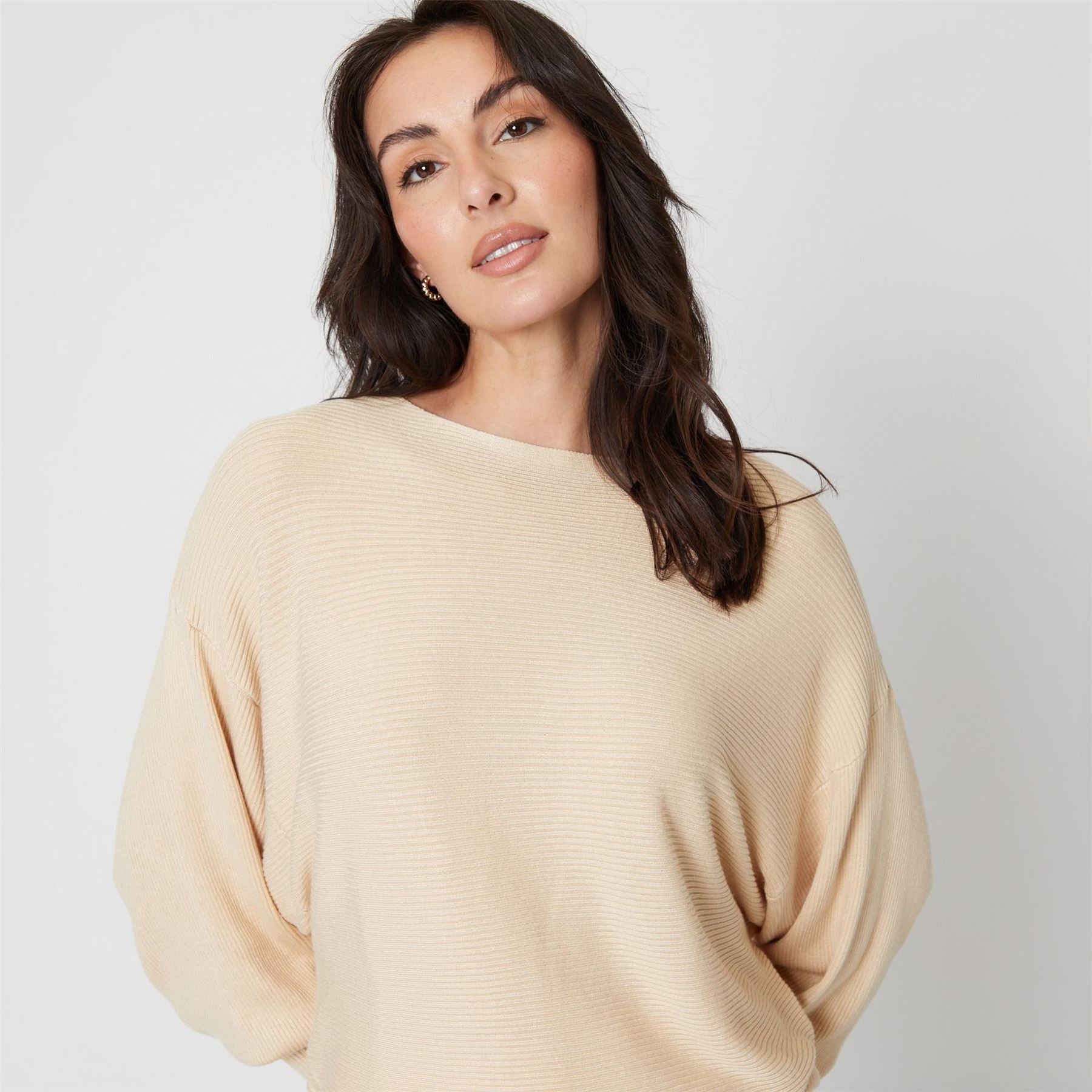 Be You Batwing Boat Neck Three Quarter Sleeve Sweater