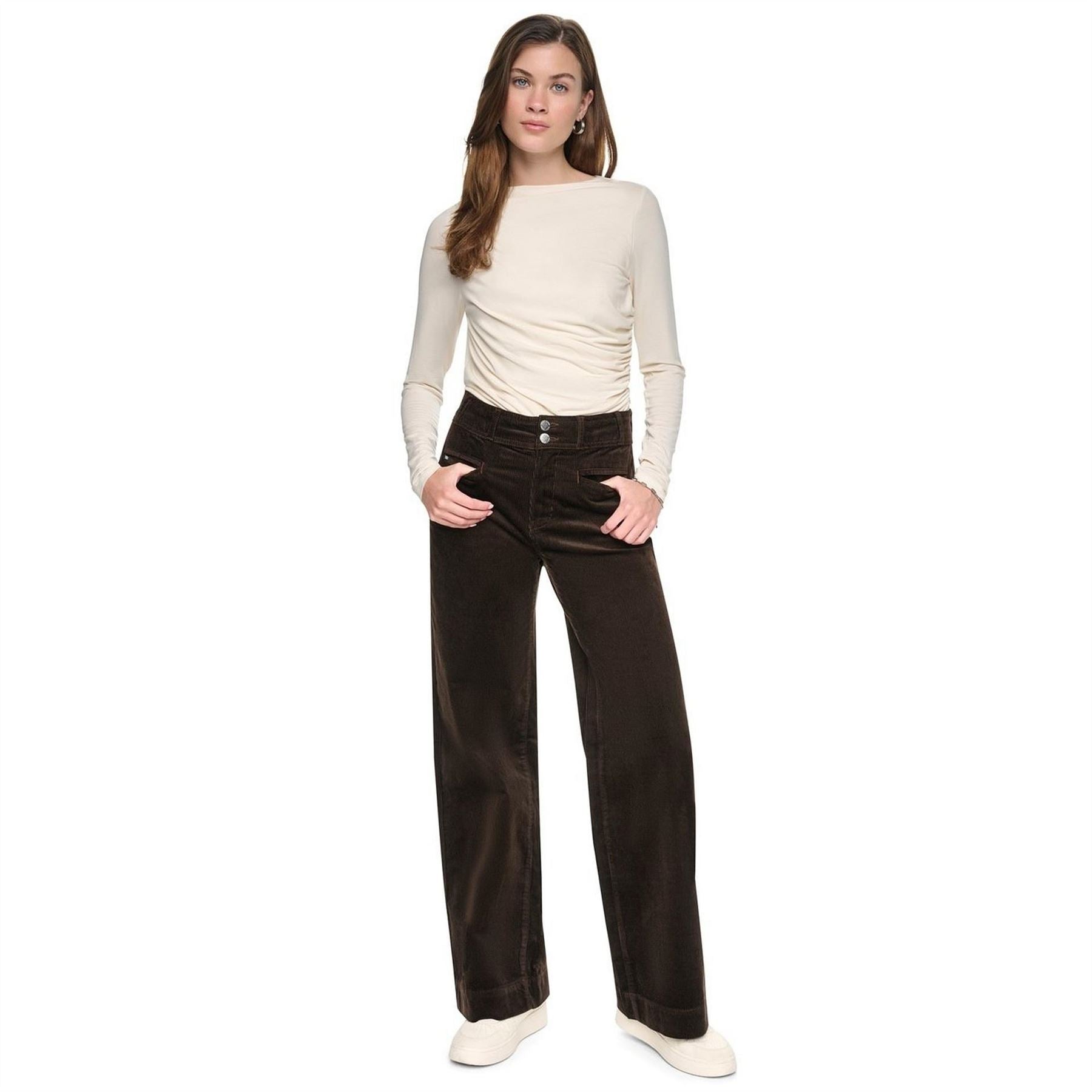 DKNY Hi Rise Double Button Wide Leg Corduroy