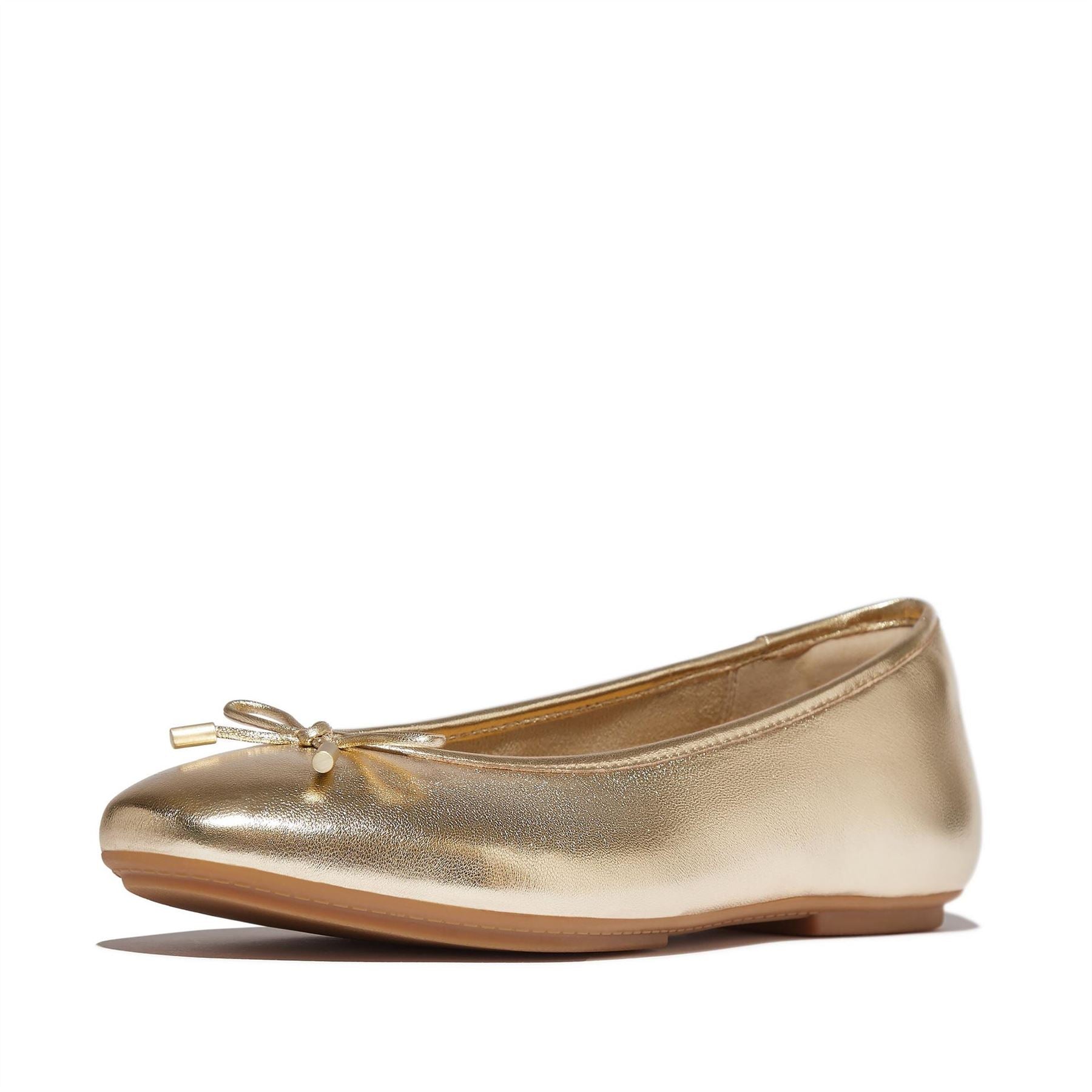 Fitflop Bow Metallic Round Toe Flat Heel Pumps