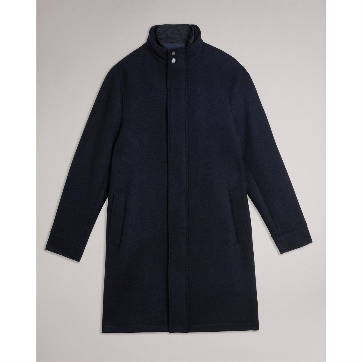 Ted Baker Solid Patterned Snap Button High Neck Overcoat