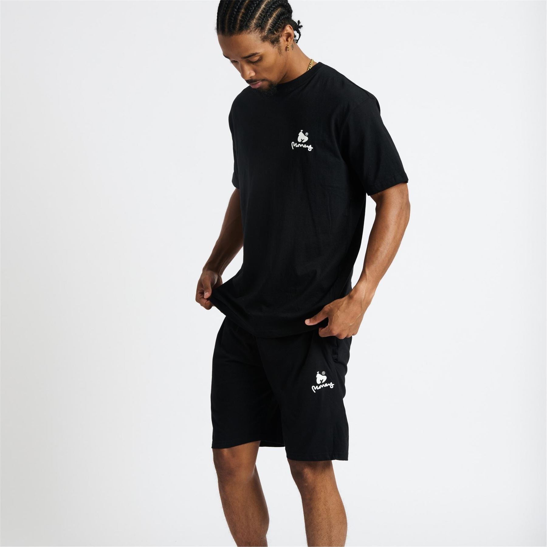 Money Lounger Drawstring Short Twin Set   Black