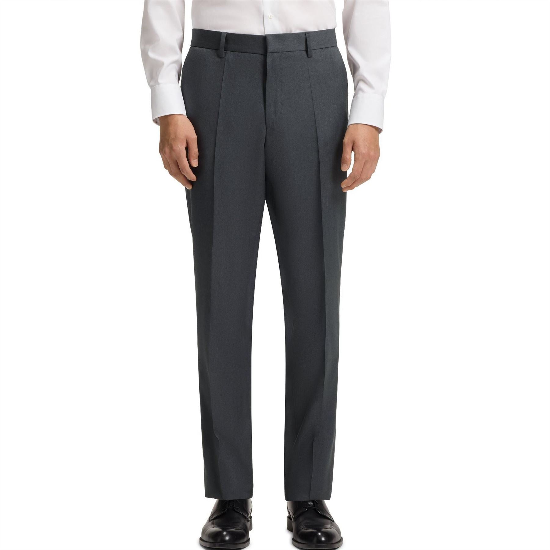Boss Lenon Solid Patterned Flat Front Straight Trousers