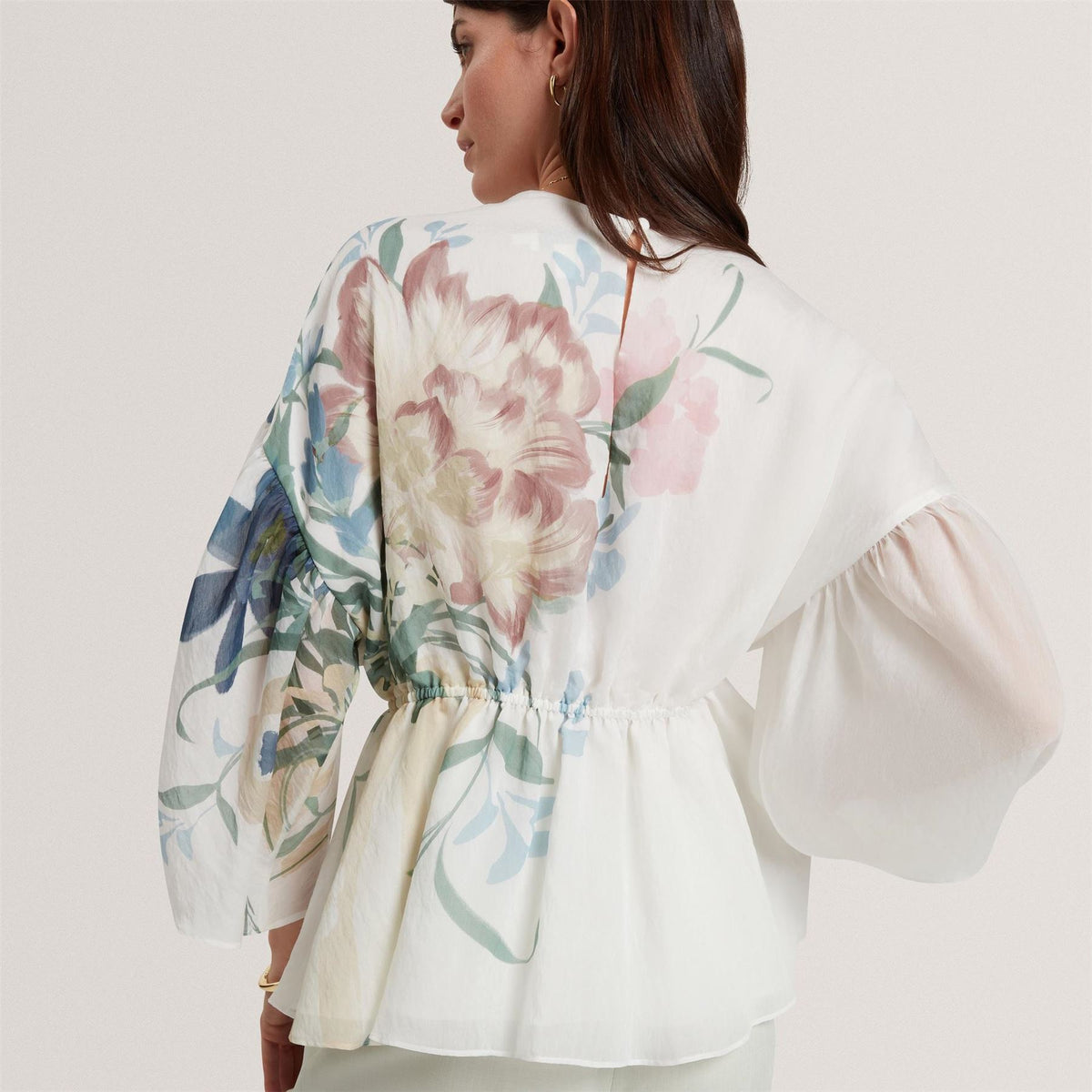 Ted Baker Baker Soft Blooms Puff Sleeve Peplum Top