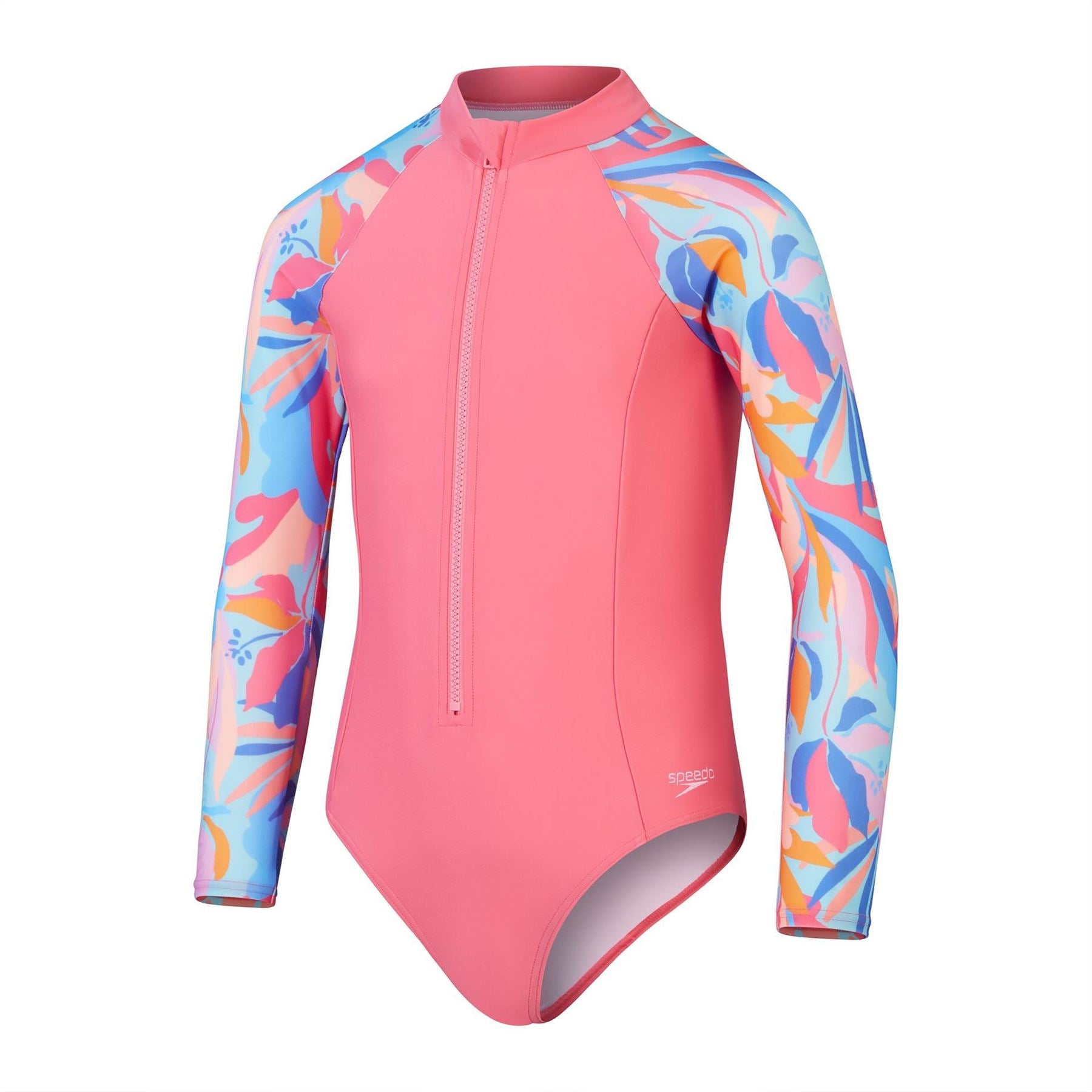 Speedo Abstract Patterned Front Zipper Swimsuit