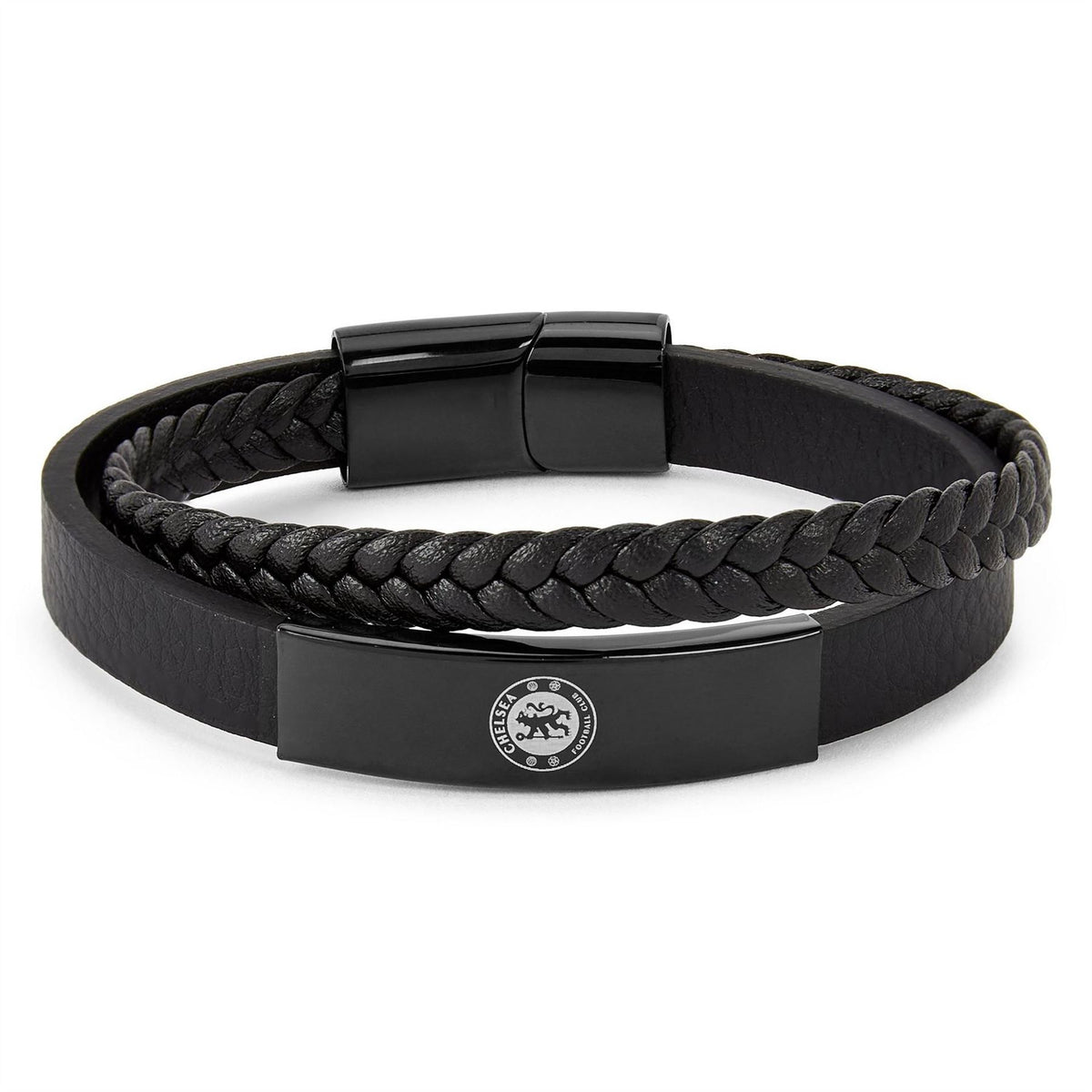 Team Officially Licensed Stainless Steel And Leather Black Ip Bracelet
