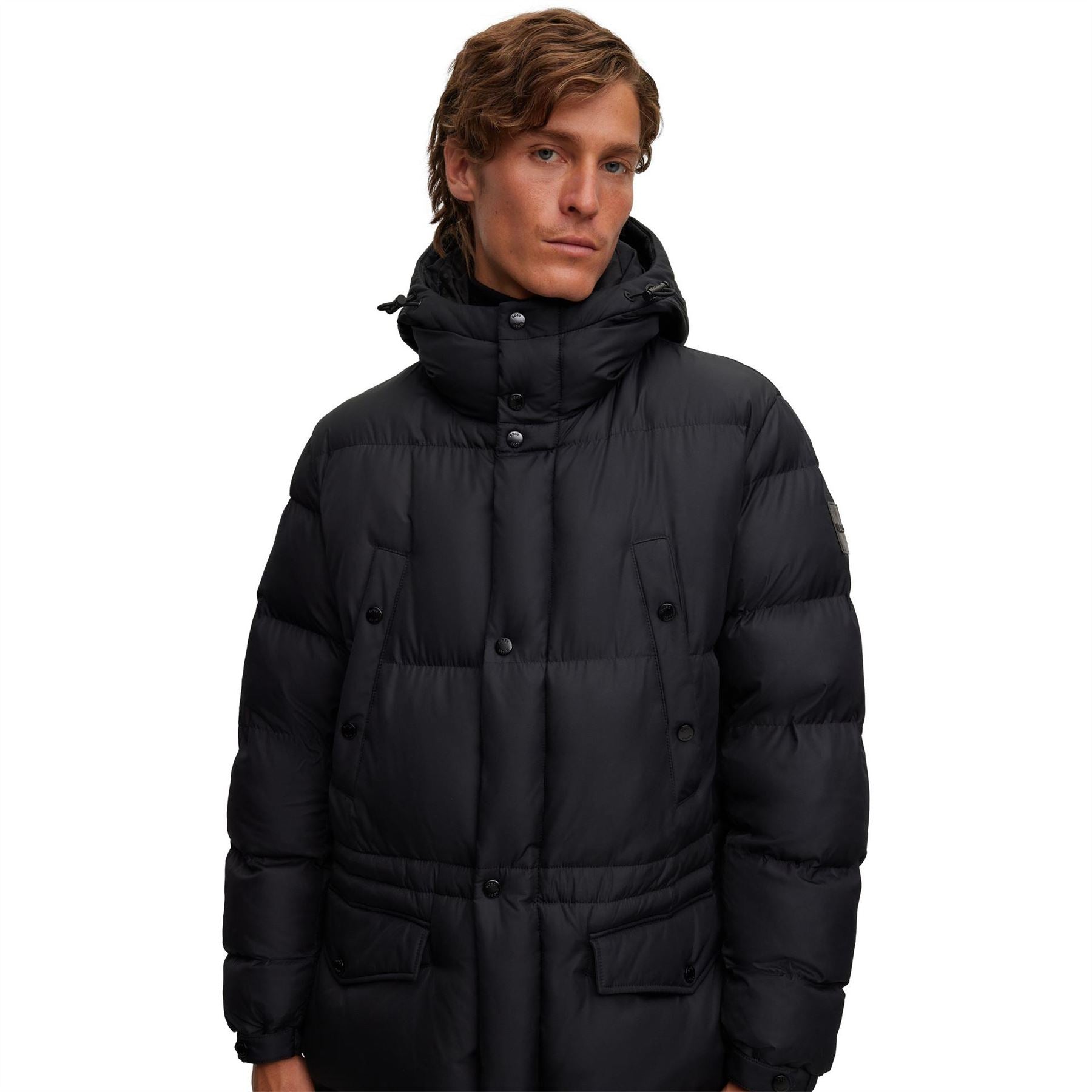 Boss Hooded Solid Patterned Puffer Coat