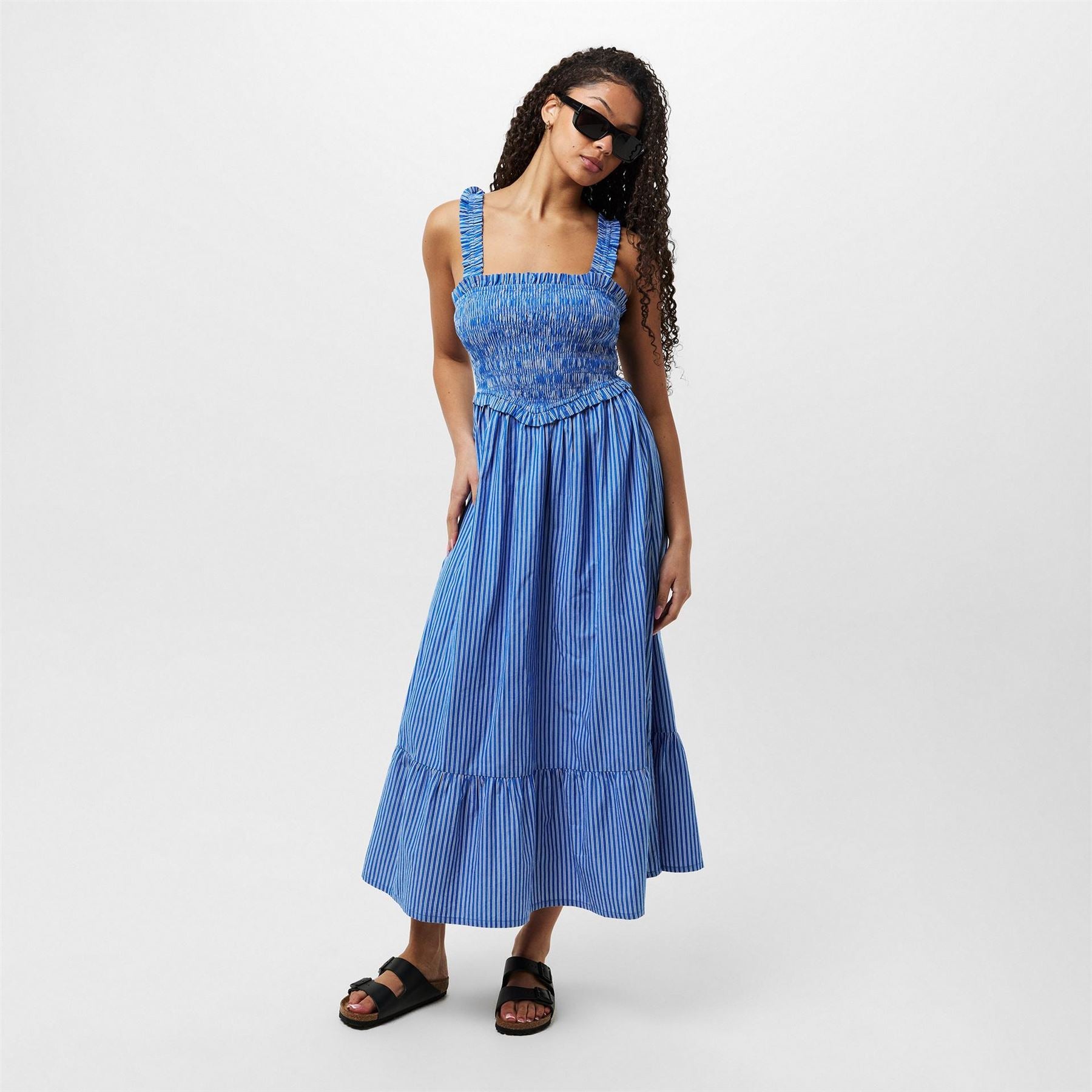 Jack Wills Shirred Striped  Maxi Dress