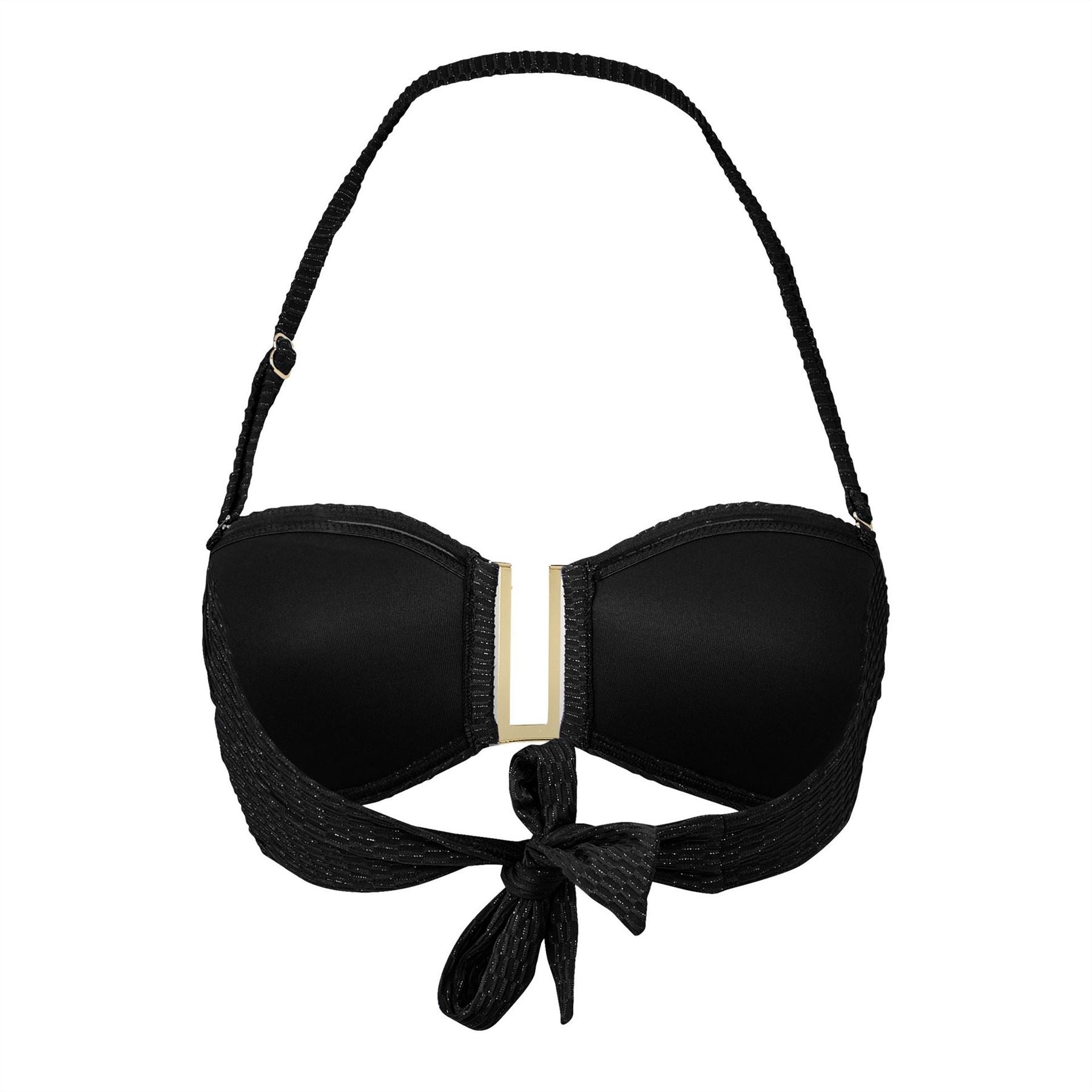 Biba Gold Metal Detail Halter Neck Tie Back Bikini Top
