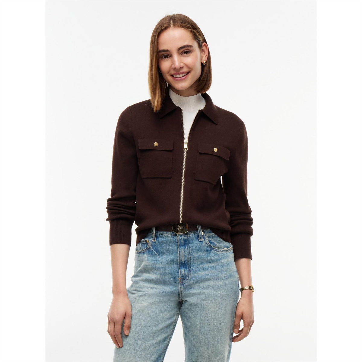 Tommy Hilfiger Needle Knit Long Sleeve Full Zip Top