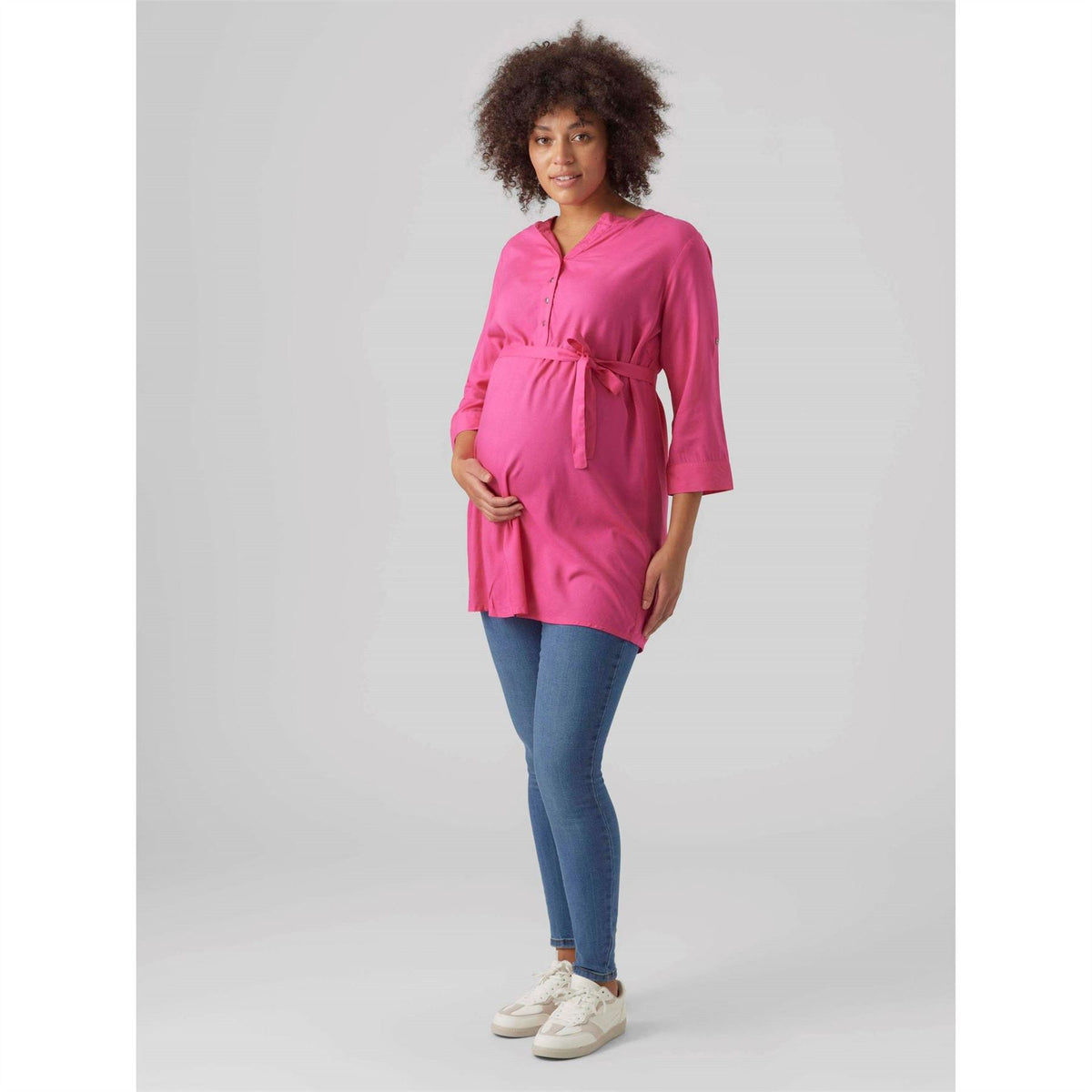 Mamalicious Mlmercy Notched Neck Band Collar Three Quarter Sleeve Tunic