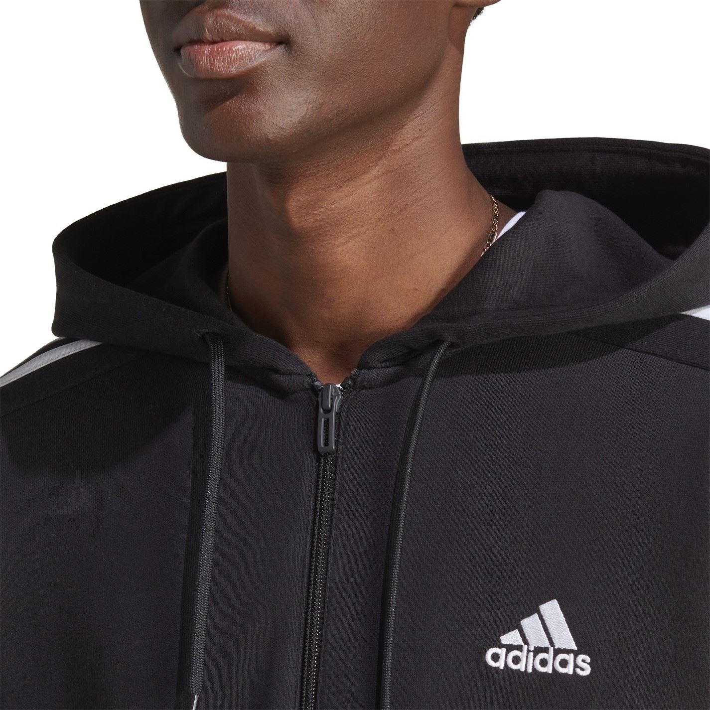 adidas Mens Essentials French Terry 3 Stripes Zip Hoodie