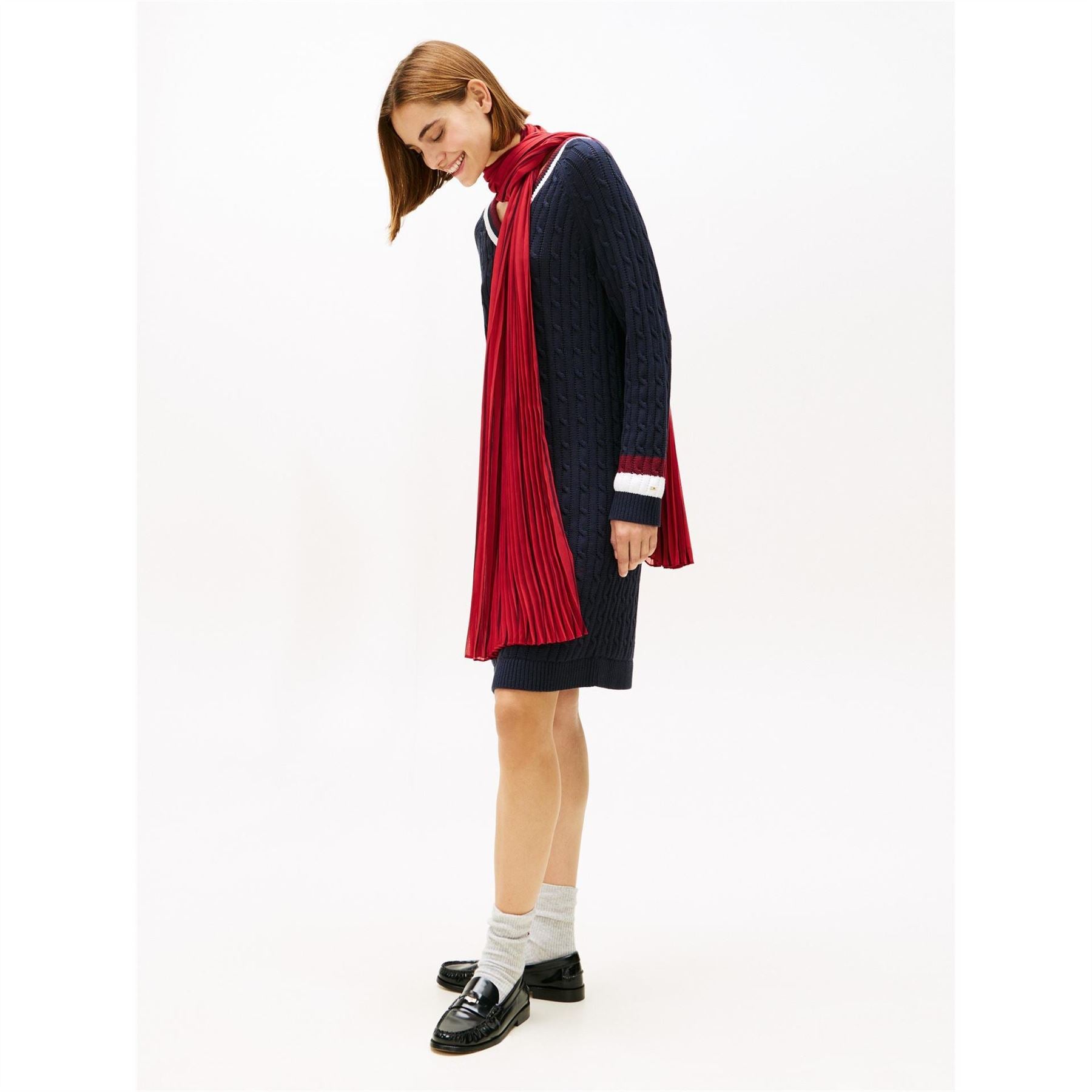 Tommy Hilfiger Pleated Vertical Stripe Scarf with Chain