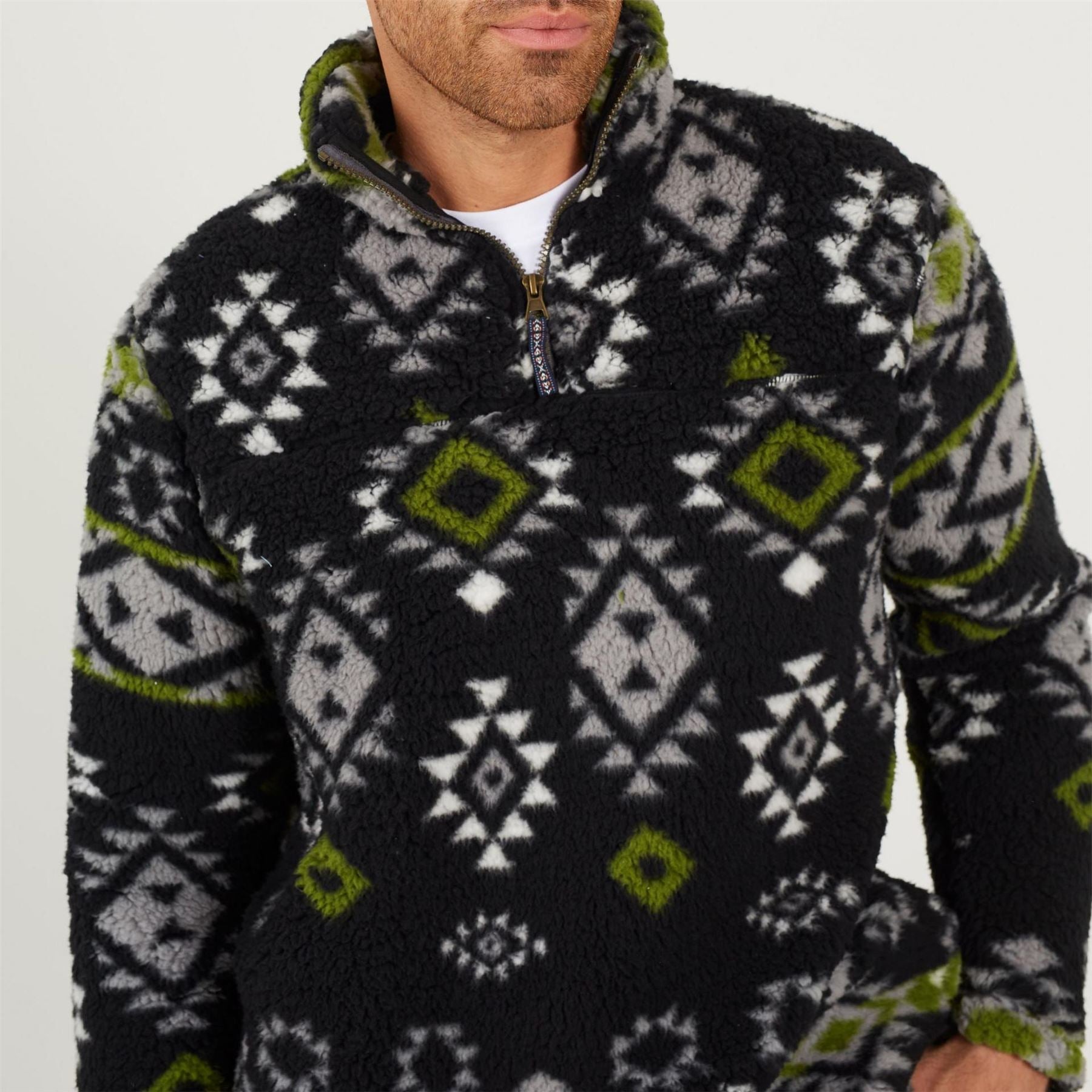 Brave Soul Aztec Block Zip Neck Long Sleeve Sweatshirt
