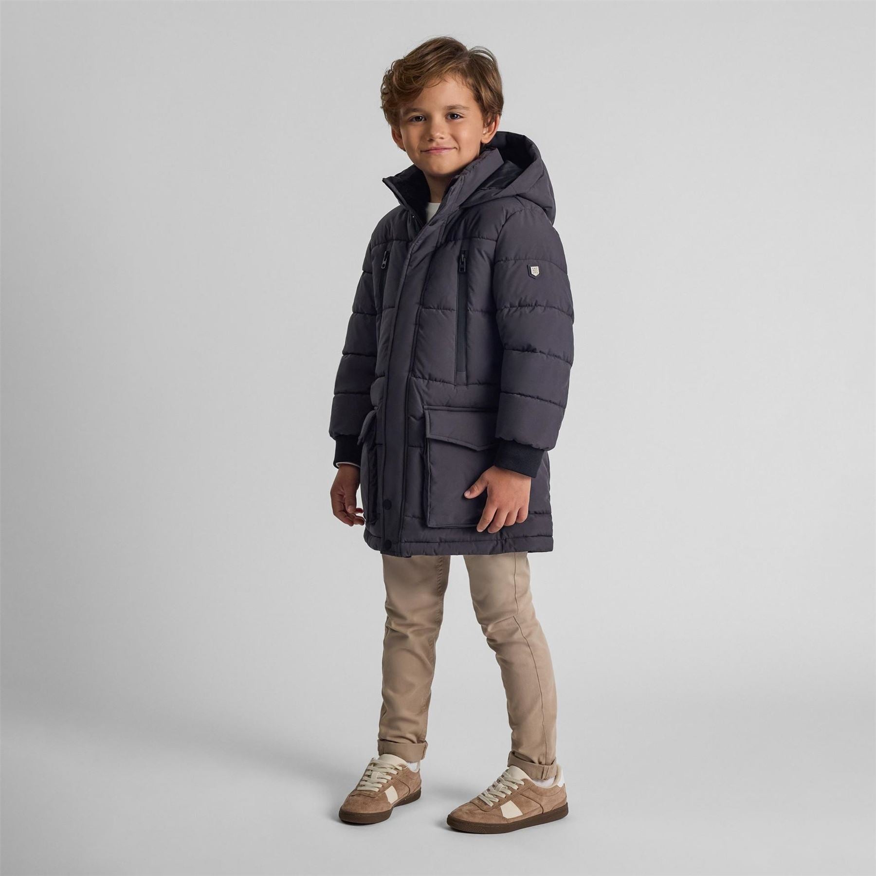 Minoti Boys Long Jacket Fleece Lined With Zip Pockets Grey