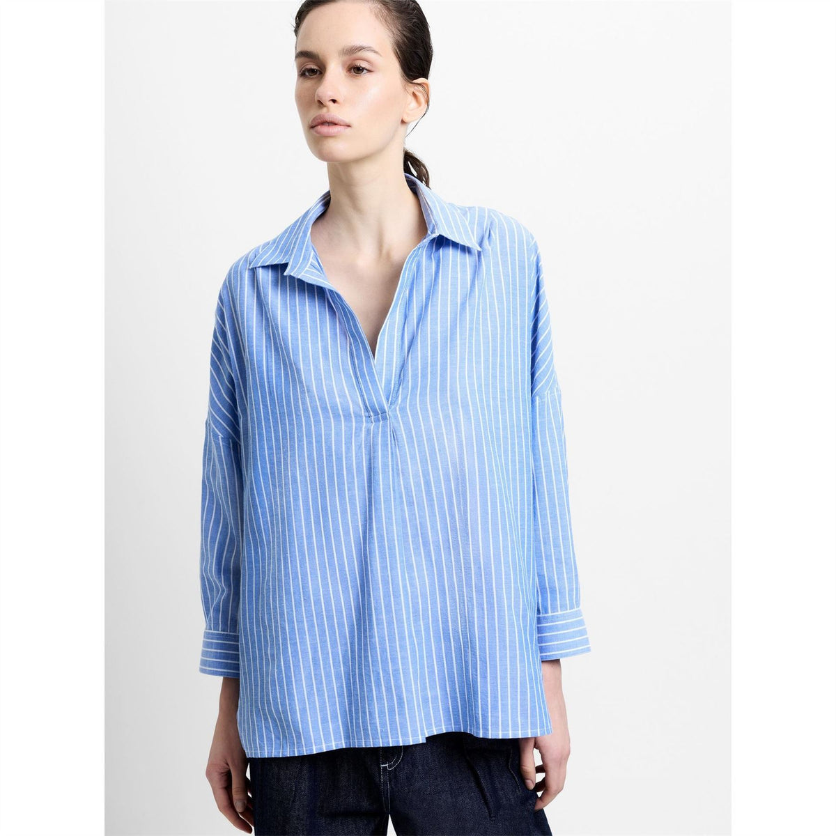 French Connection Rhodes Pop Cotton Long Sleeve Oversized Fit Blouse