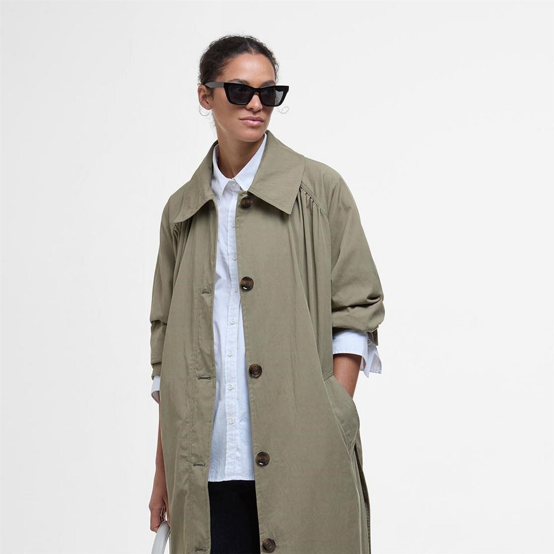 Barbour Garbo Showerproof Long Sleeve Button Trench Coat