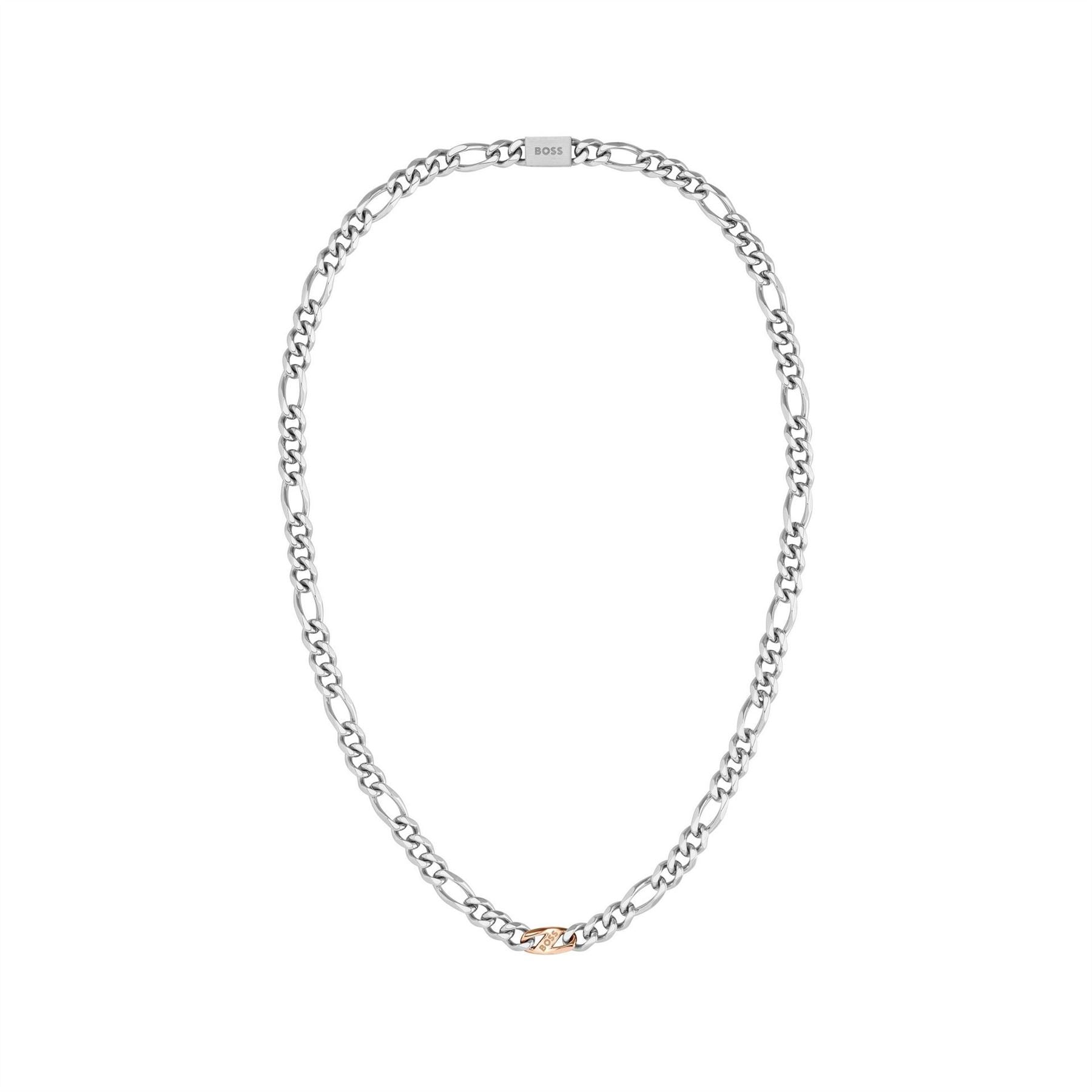 Boss Rian Stainless Steel And Carnation Gold Ip Figaro Chain