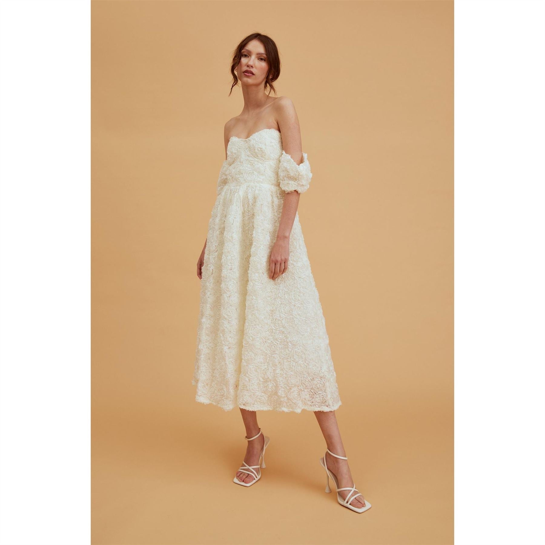 True Decadence Cream Bardot Bust Cup Midi Dress