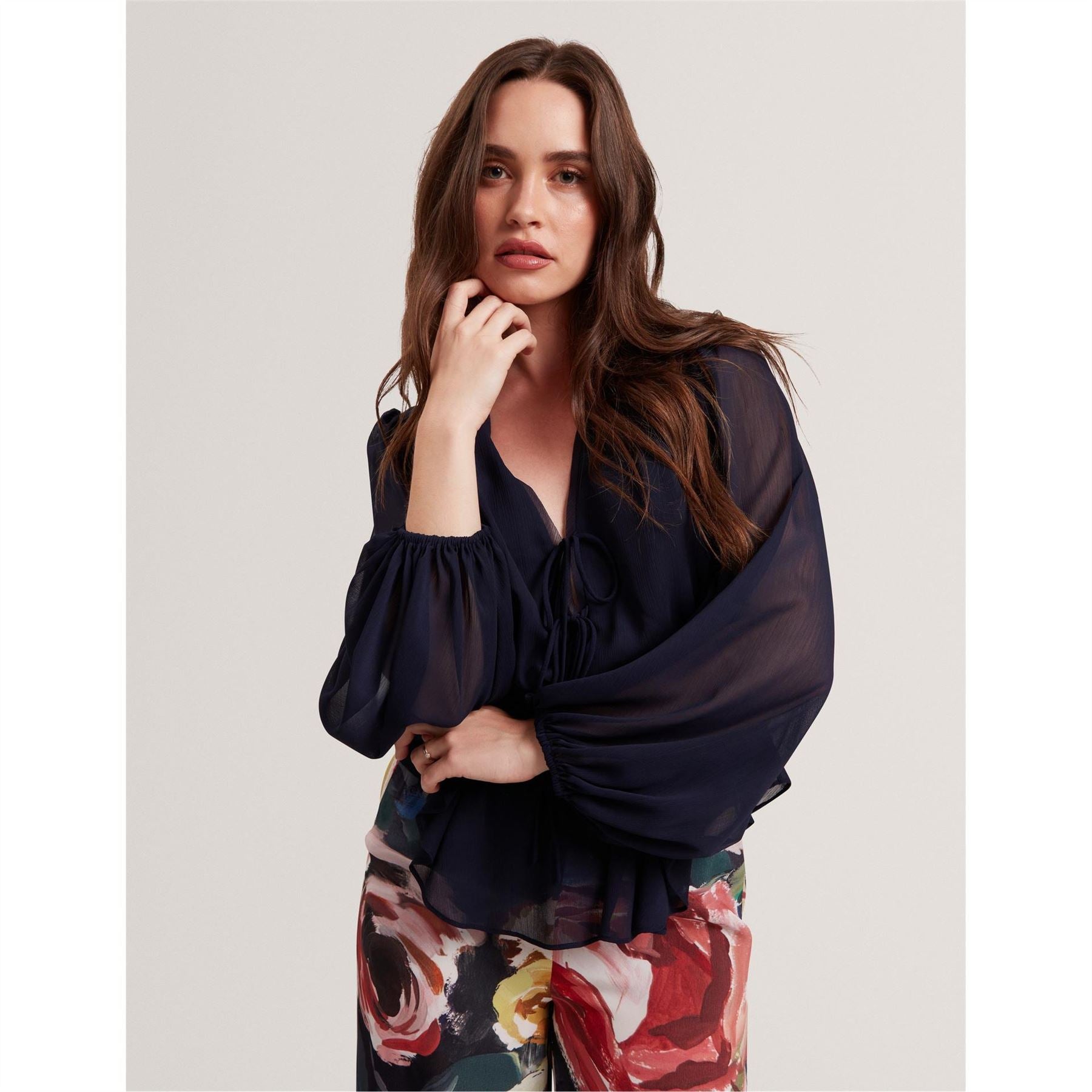 Ted Baker V-Neck Bishop Sleeve Long Sleeve Blouse