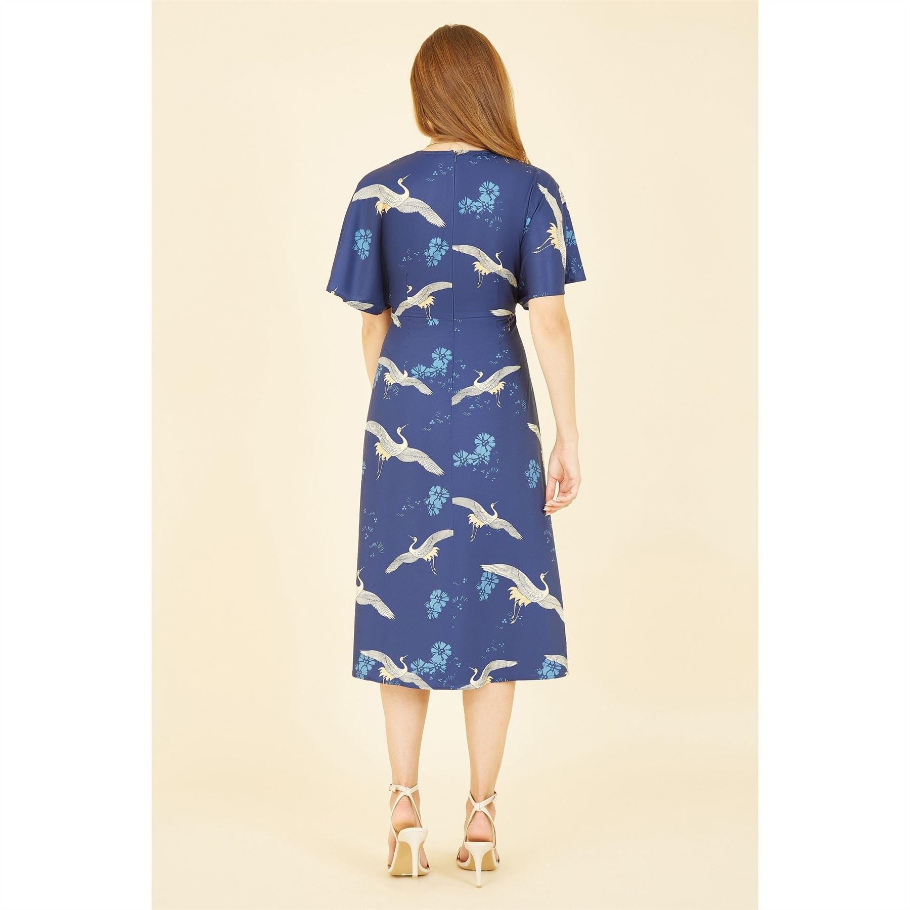 Yumi Crane Print Kimono Midi Dress