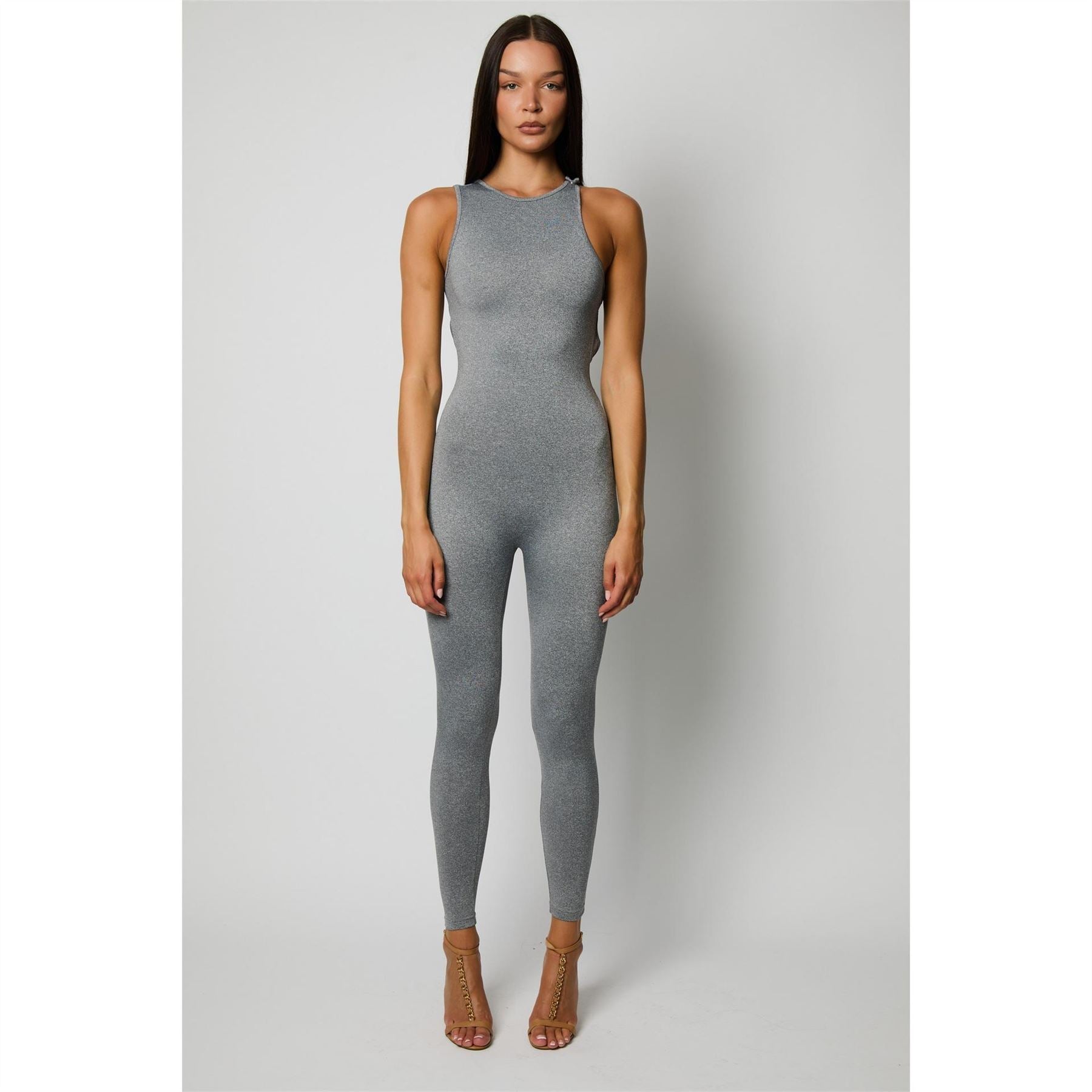 Honeyz High Neck Solid Patterned Sleeveless Jumpsuit