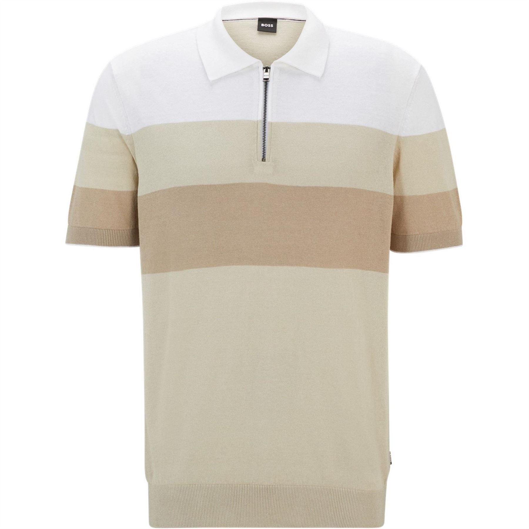 Boss Zip Neck Collared Short Sleeve Shirt