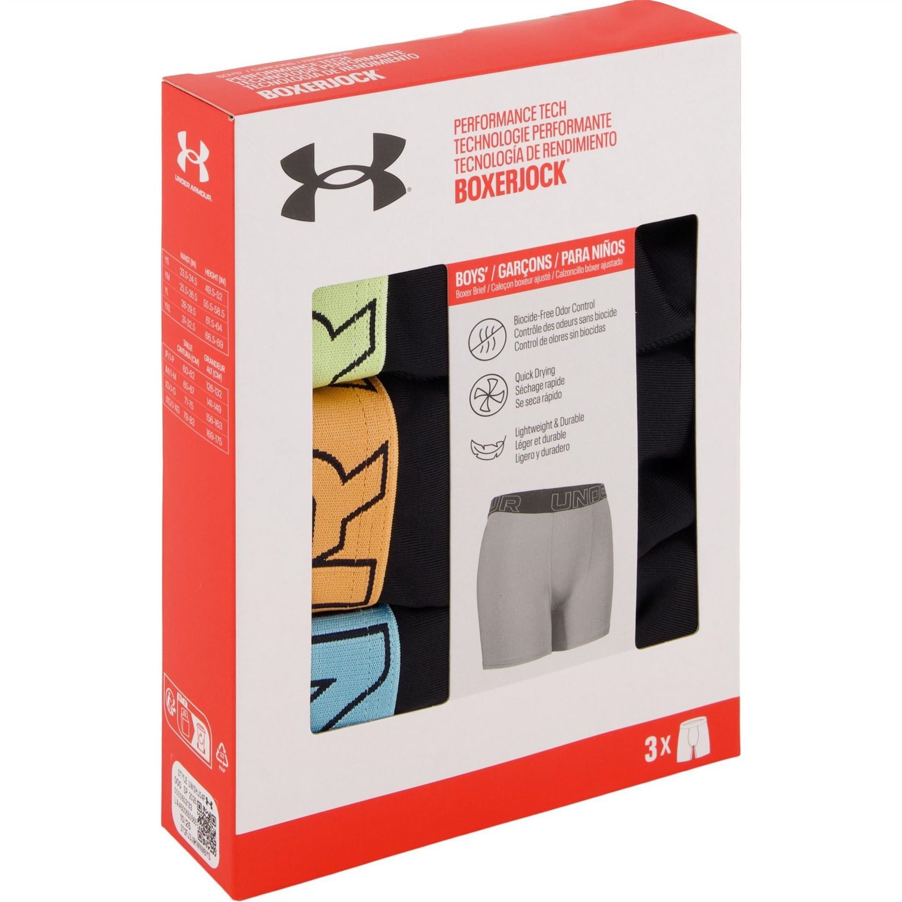 Under Armour Boys Performance Tech 3 Pack Boxers Junior