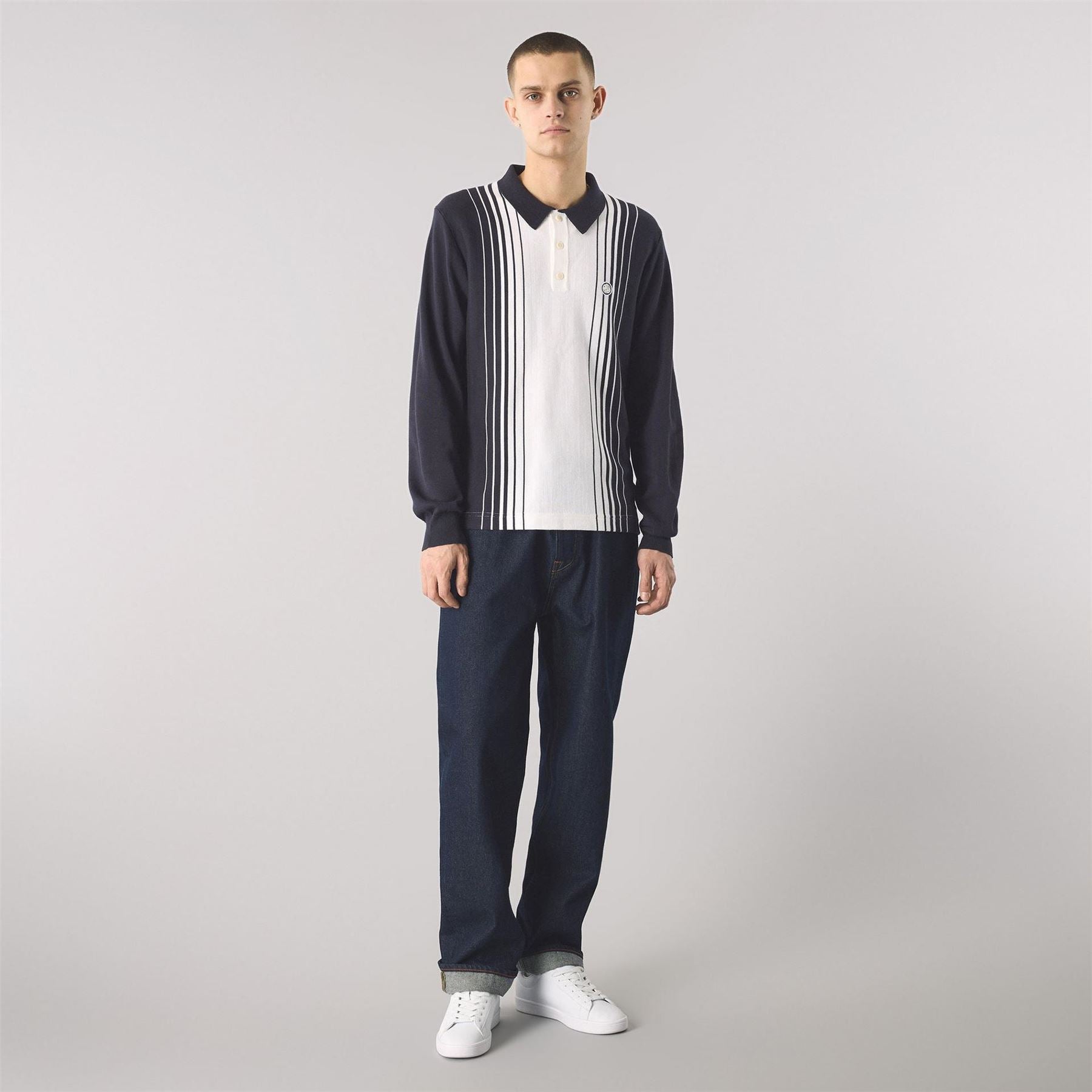 Pretty Green Gradient Knitted Long Sleeve Polo Shirt