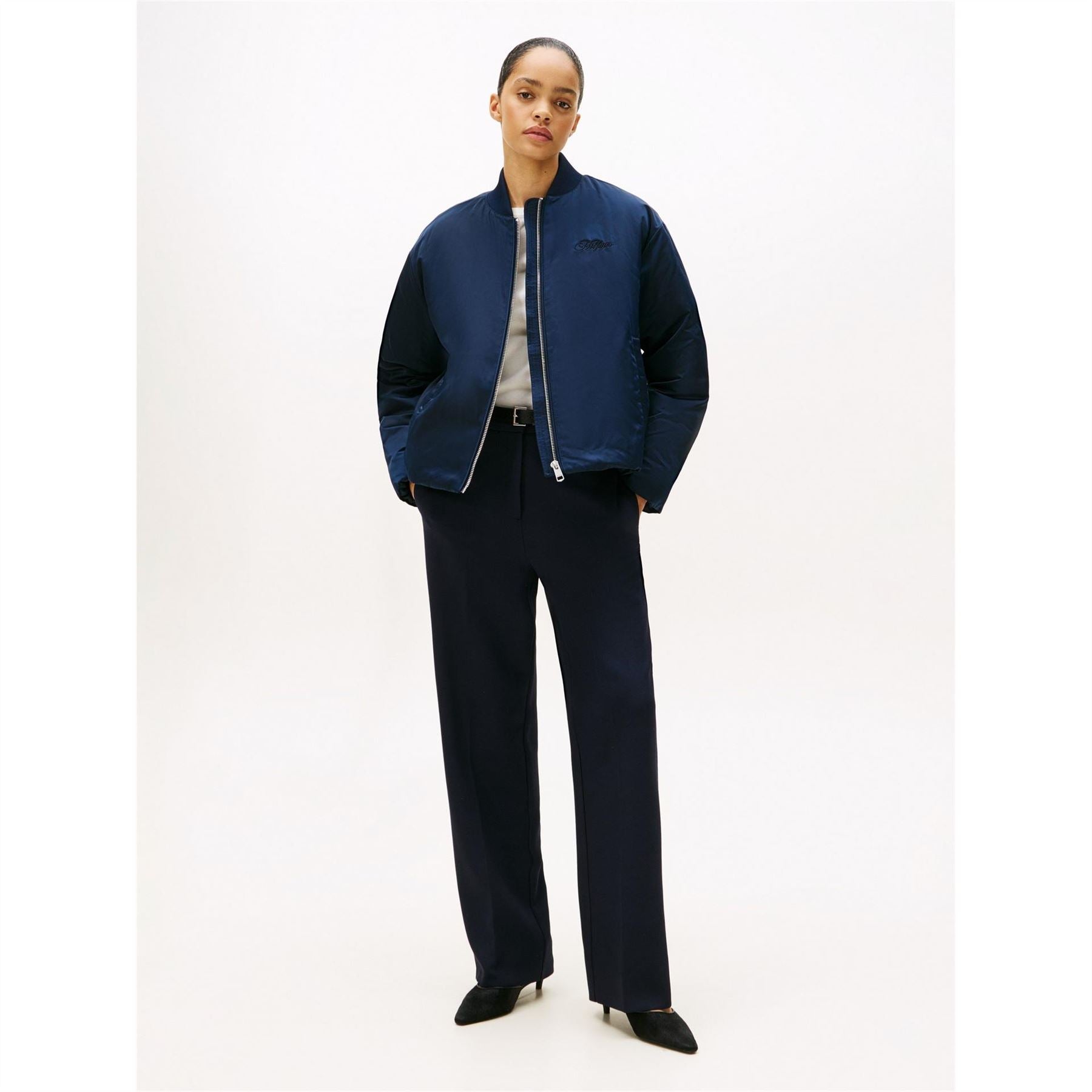 Tommy Hilfiger Ribbed Trim Zip Through Bomber Jacket