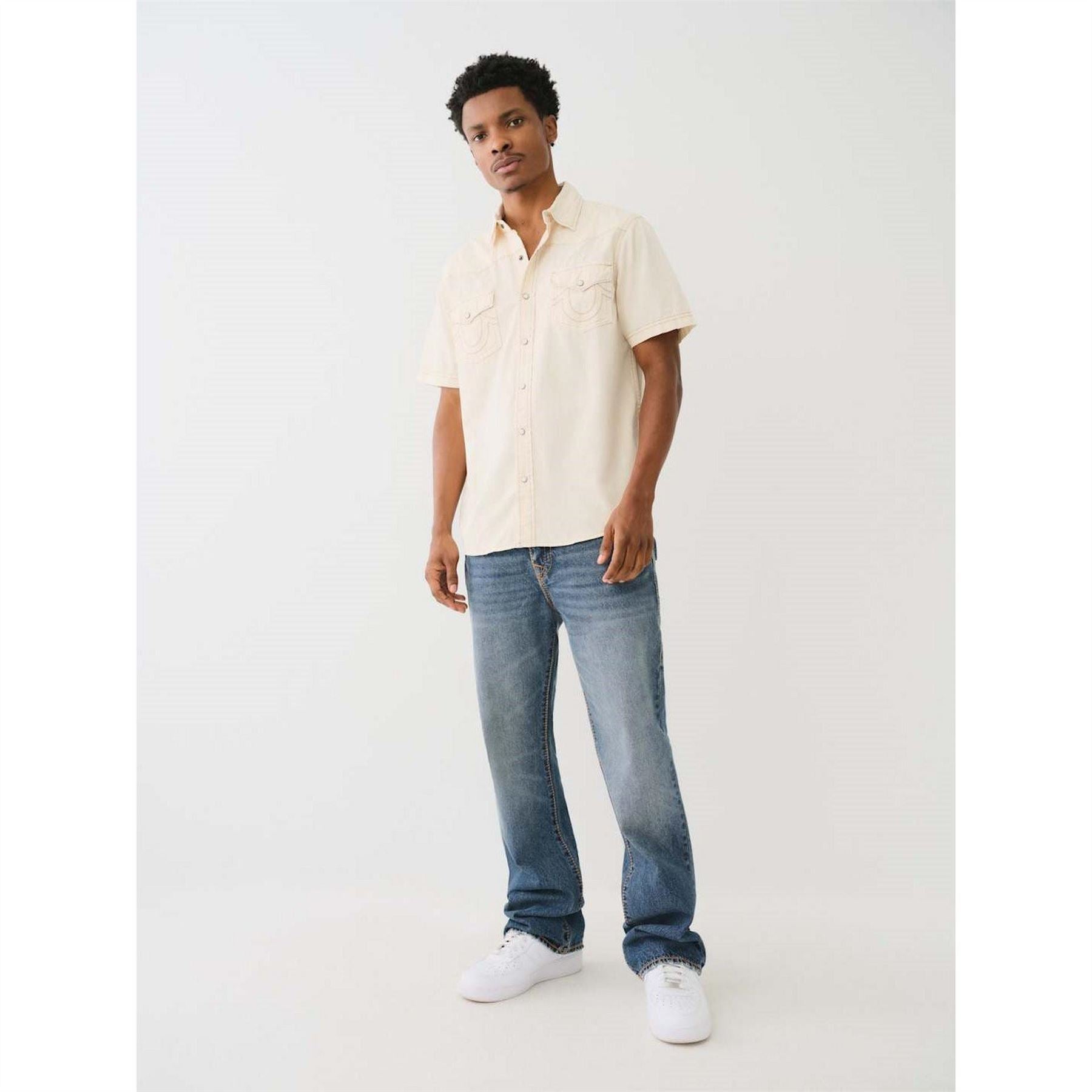 True Religion Mens Short Sleeve Dyed Western Shirt