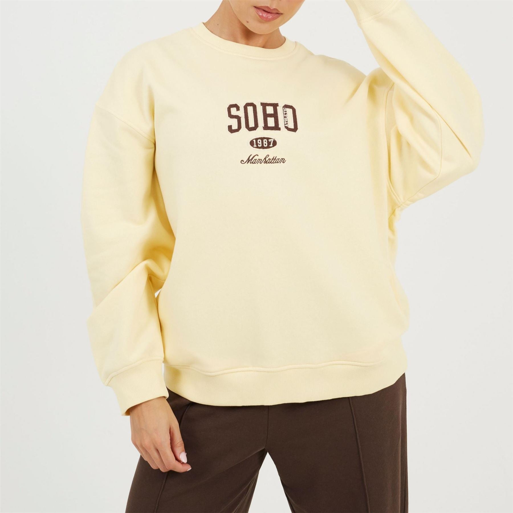 Brave Soul Womens Crew Neck Sweatshirt With Soho Chest Print